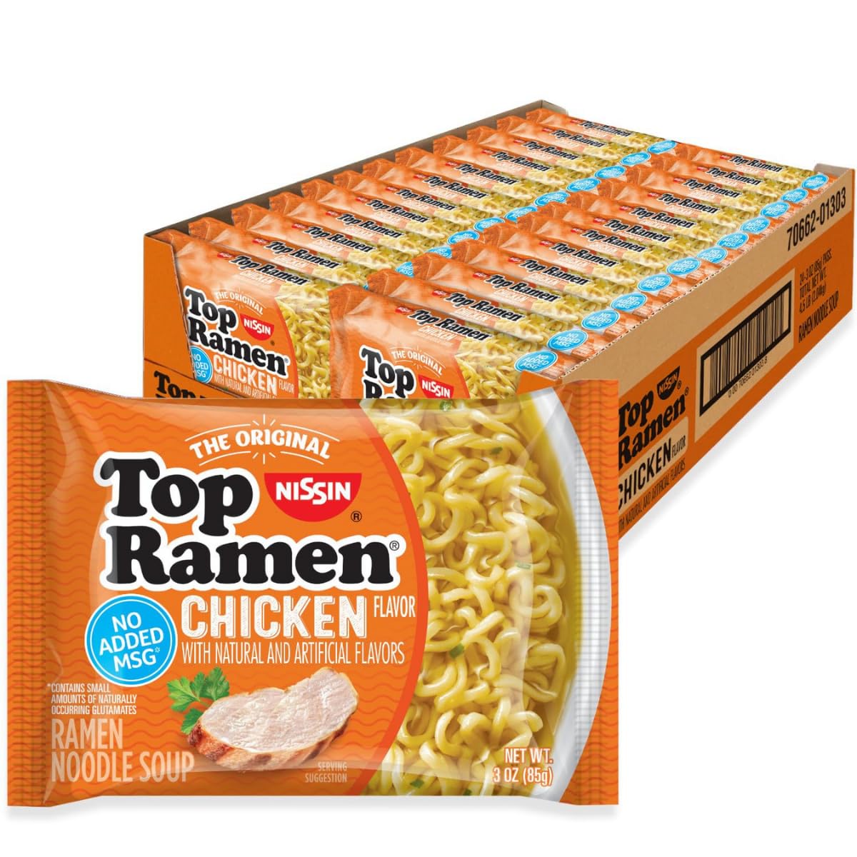 Nissin chicken flavor Top Ramen instant noodle soup 3 oz in pack of 24 for on the go meals