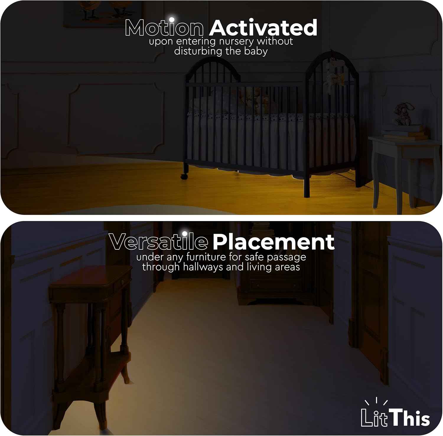 LitThis Under Bed Lights Motion Sensor Patented 360° Motion Activated Night Light for Under Bed Light. – No Installation, Easily positioned, dimmable, auto on/Off.