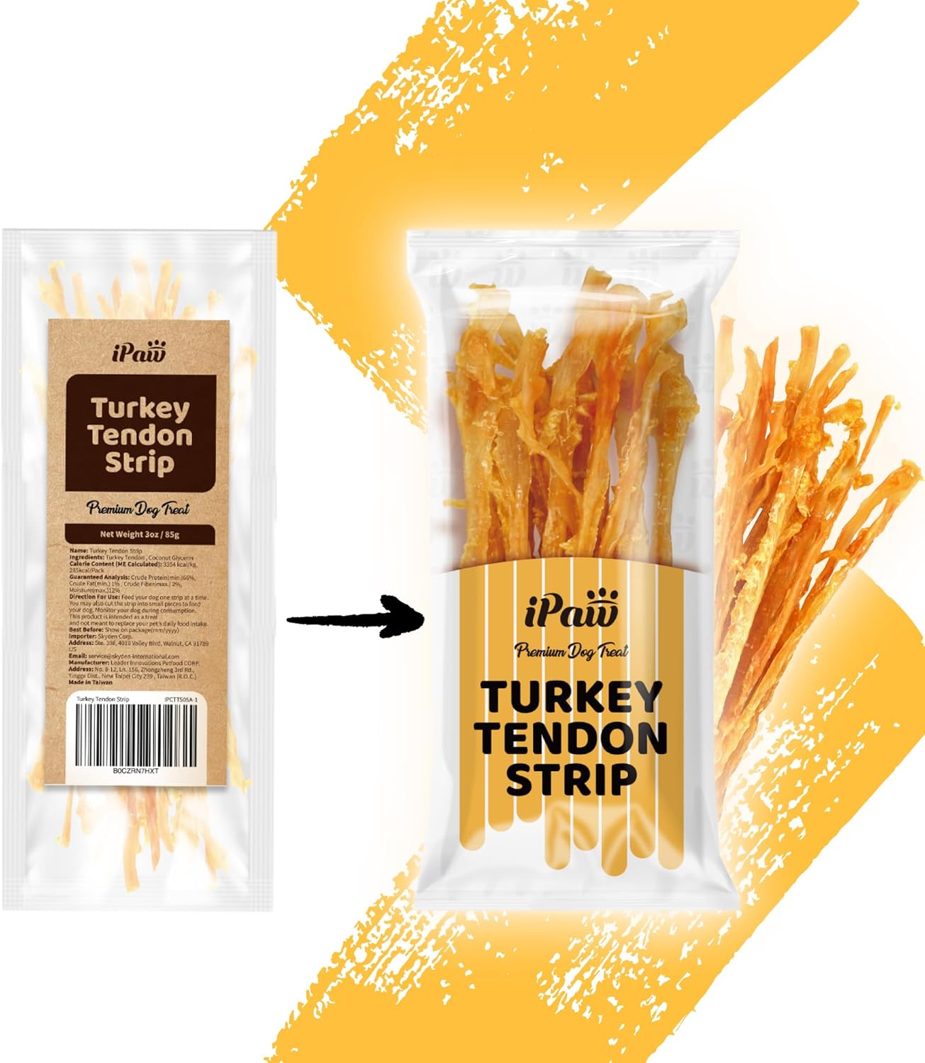 iPaw 100% Turkey Tendons for Dogs, US Sourced Raw Material, Hypoallergenic, All Natural Puppy Chew