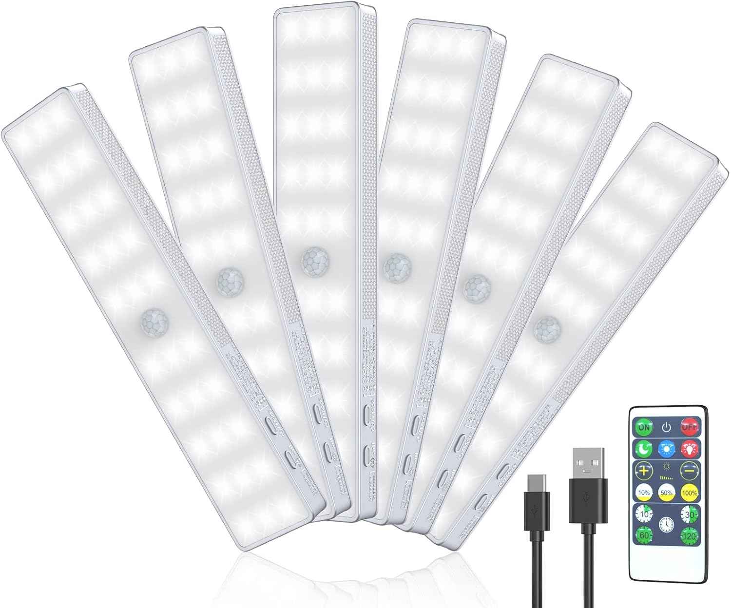 LED Closet Light with Charging Station, 6 Pcs 30LEDs 8'' Dimmer Rechargeable Motion Sensor Under Cabinet Lighting, Stick-Anywhere Night Light for Wardrobe,Kitchen