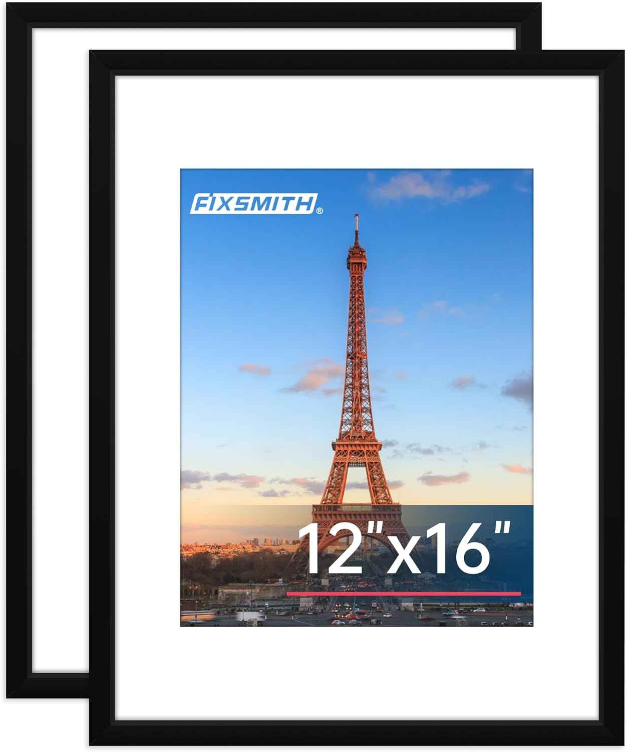 FIXSMITH 8x10 Picture Frame Set of 2, Photo Frame with HD Plexiglass, Display Pictures 5x7 with Mat or 8x10 Without Mat Multi Picture Frames Collage for Tabletop or Wall Display, Black