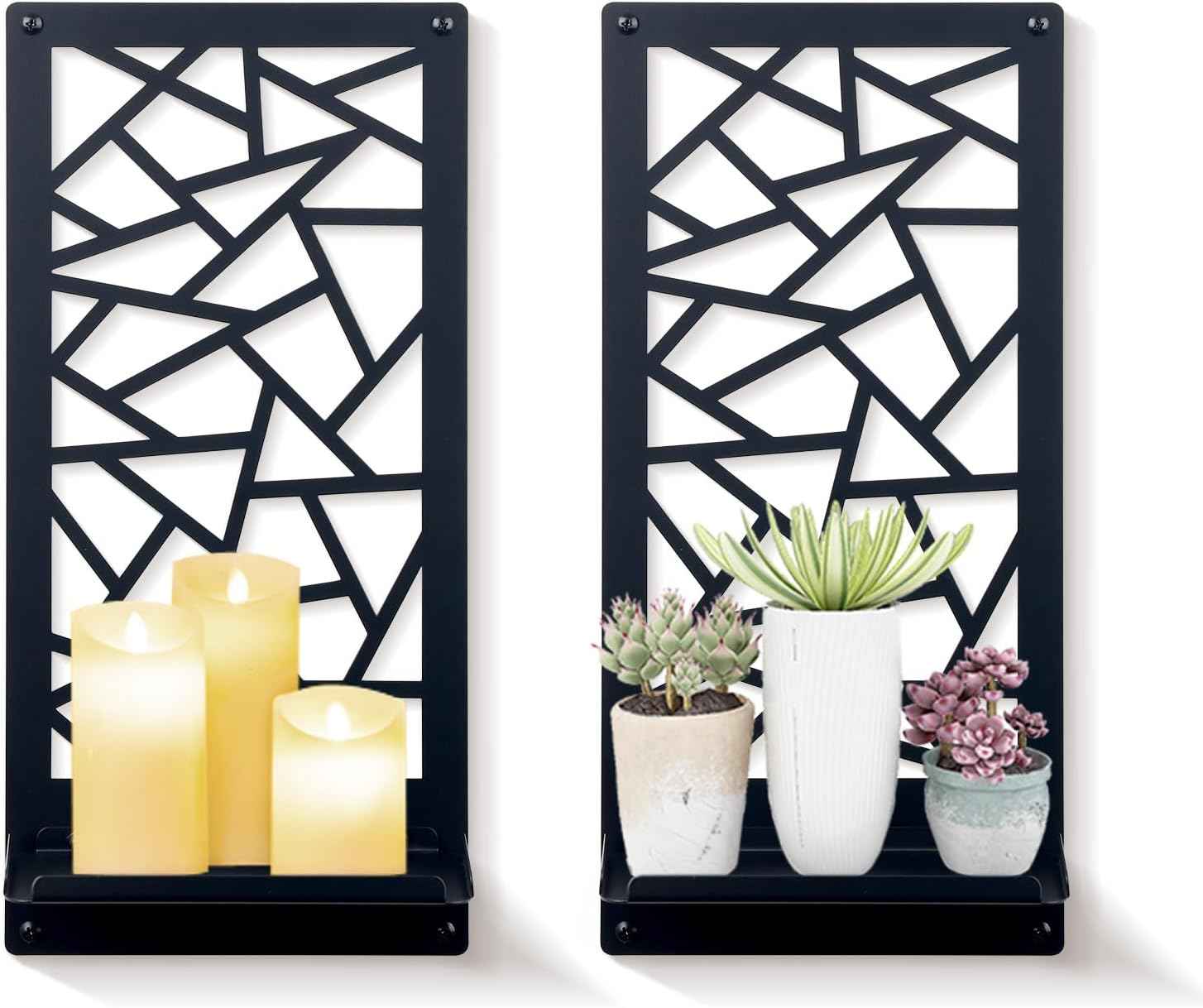 2Pcs Black Metal Wall Art Decor Farmhouse Black Candle Holder Minimalist Wall Art Retro Bathroom Decor Rustic Wall Decoration for Bathroom Living Room Bedroom (Farmhouse)