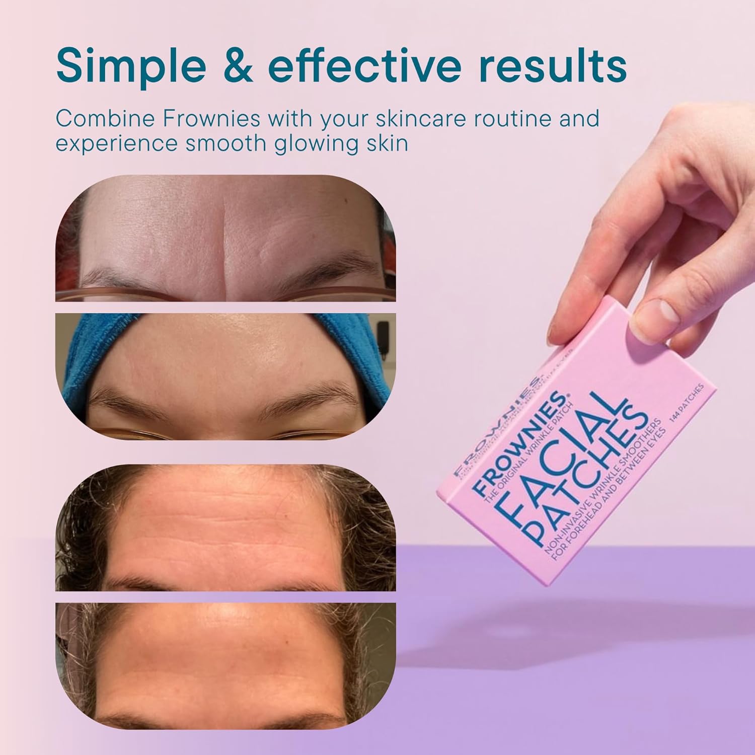 Frownies Forehead and Between the Eyes Wrinkle Patches - Hypoallergenic Facial Patches for Smoothing Forehead Wrinkles and Eleven Lines