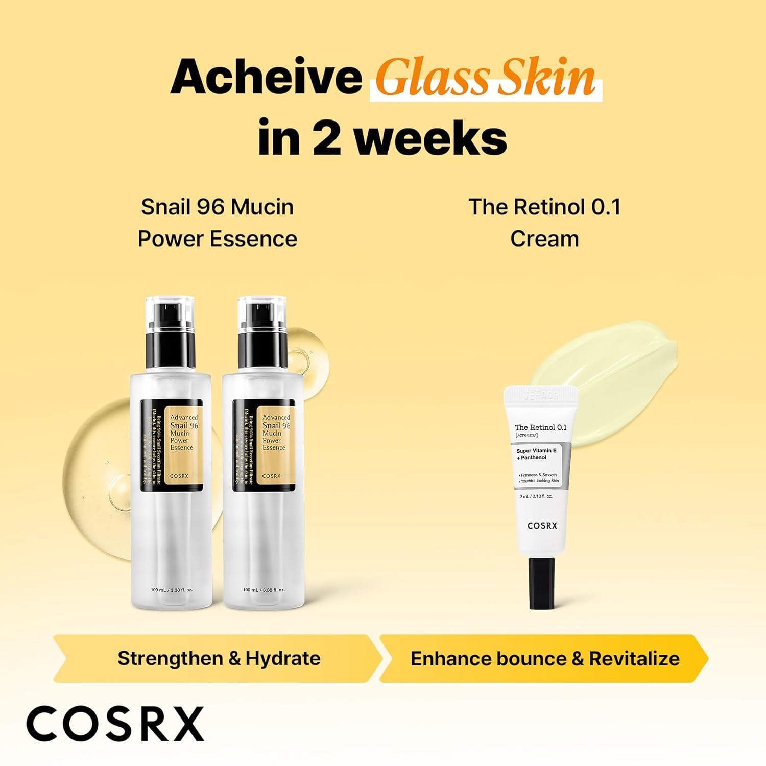 cosrx snail 96 mucin power essence 2ea & retinol 0.1% cream mini sample gift set for glass skin