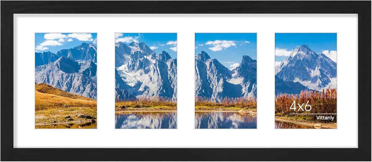 Vittanly 11x14 Collage Picture Frame, Displays 5Pcs 4x6 Pictures with Mat or 1Pcs 11x14 without Mat for Wall Mounting, Picture Frames Collage Wall Decor in Black, 1 Pack
