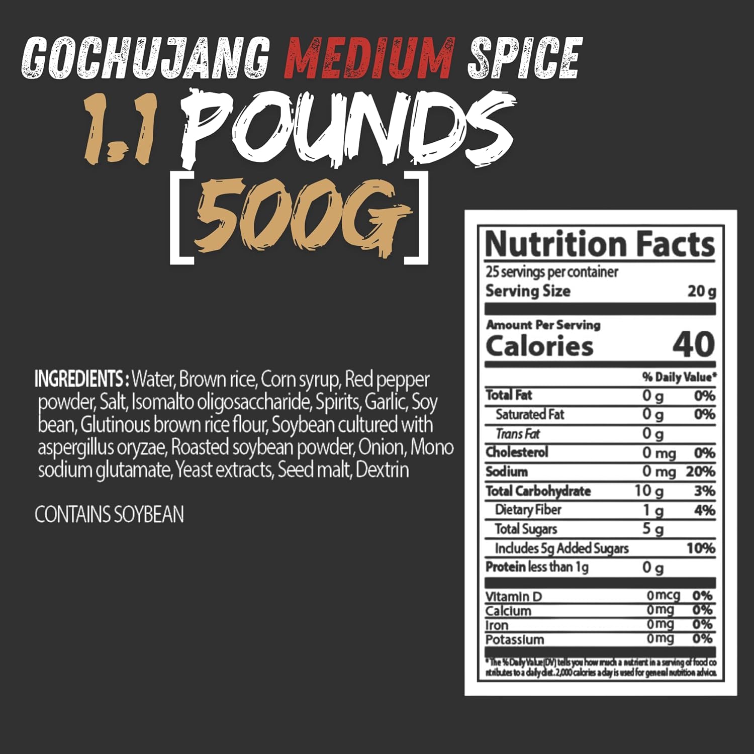 O'food Gochujang Korean Red Chili Paste, 1.1 lb (500g) - 0 Fat/ 0 Cholesterol / 40 Calories/Serving, Spicy & Sweet Savory Fermented