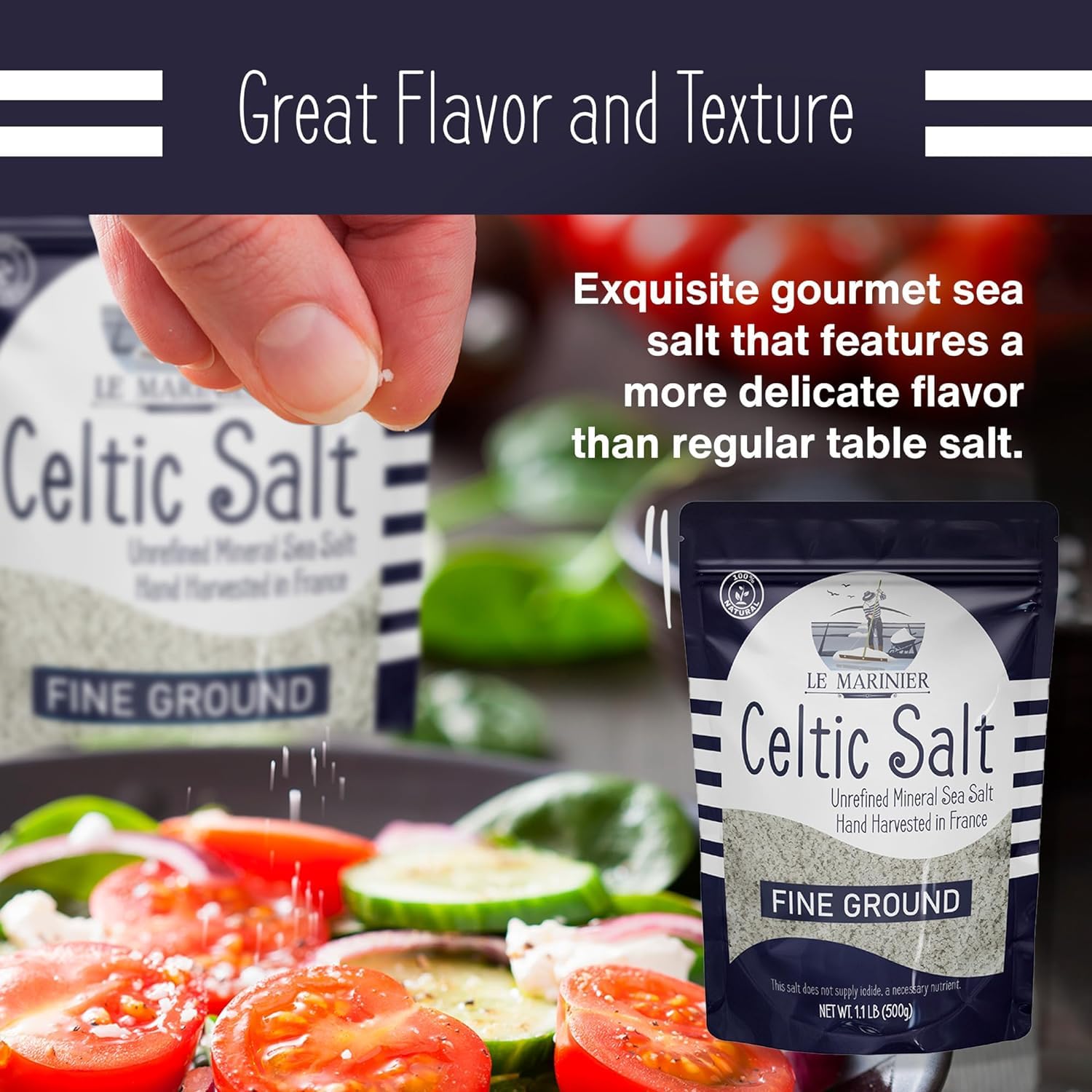 le marinier celtic salt fine ground, 1.1lb mineral rich organic french sea salt, 100% natural and unrefined