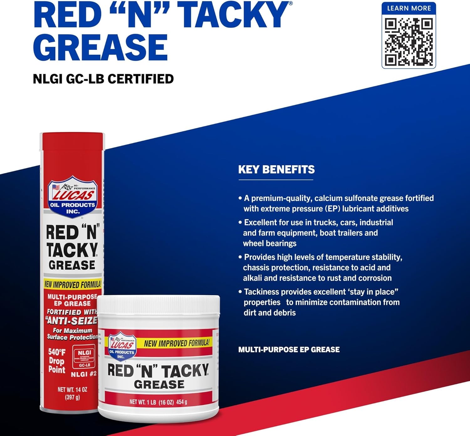 Lucas Oil 10005 Red N Tacky Grease - 14 Ounce Cartridge