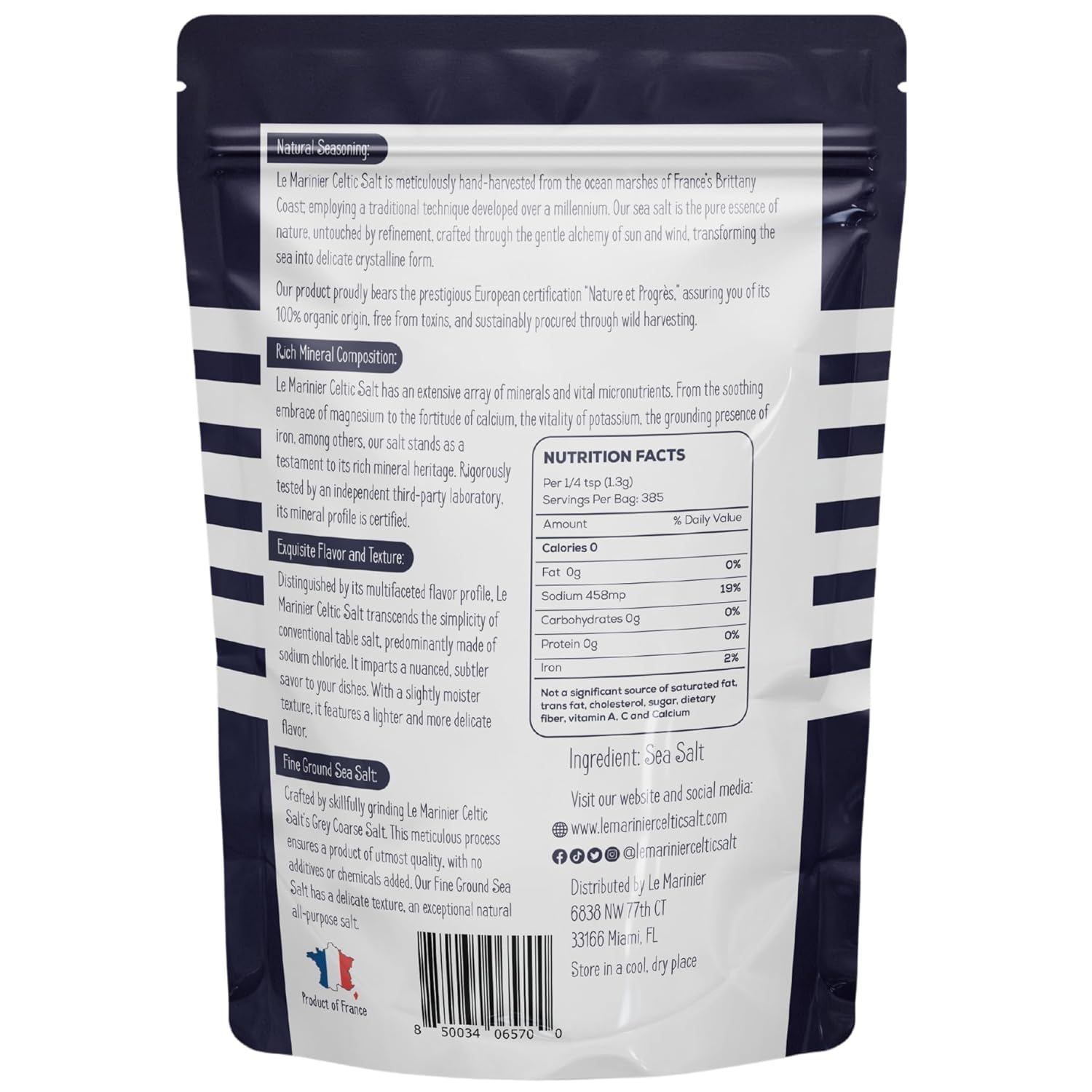 le marinier celtic salt fine ground, 1.1lb mineral rich organic french sea salt, 100% natural and unrefined