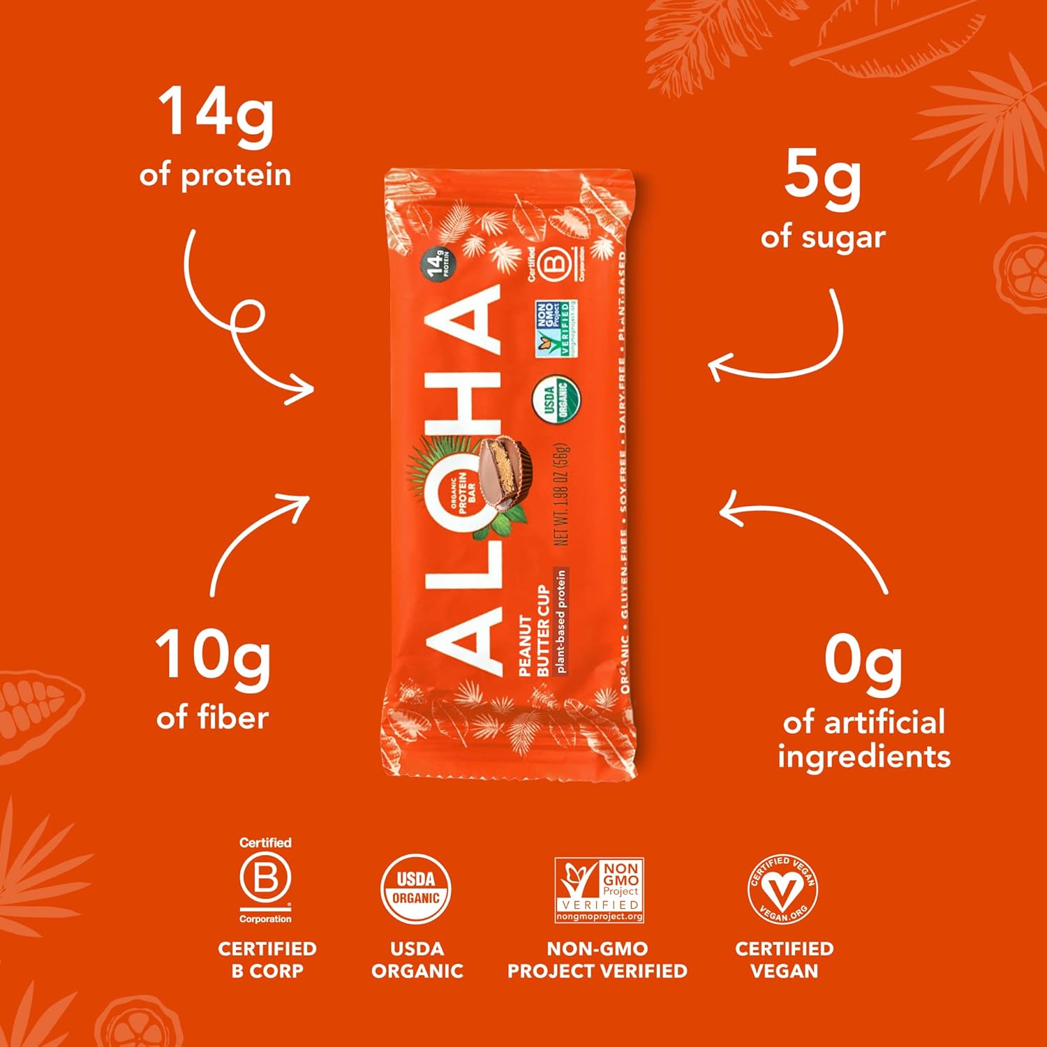 Aloha organic peanut butter cup protein bars 12-pack vegan low sugar gluten-free non-gmo