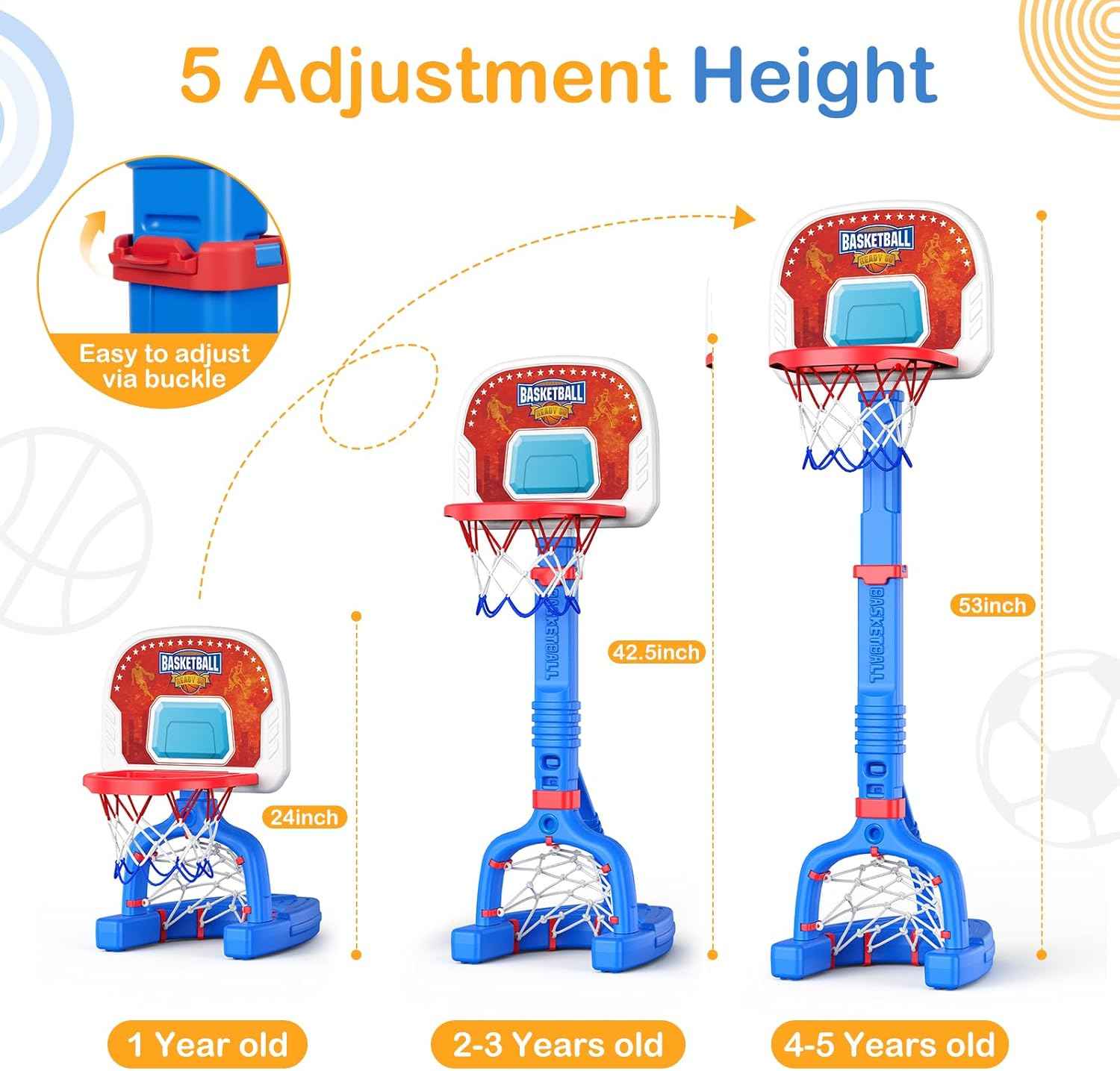 FLMAQE Toddler Basketball Hoop,Swimming Pool Basketball Hoop, Adjustable Mini Kids Basketball & Soccer Goal with4Balls & Ball Pumps for Indoor, Outdoor, Pool, Sports, Birthday Gifts for Children