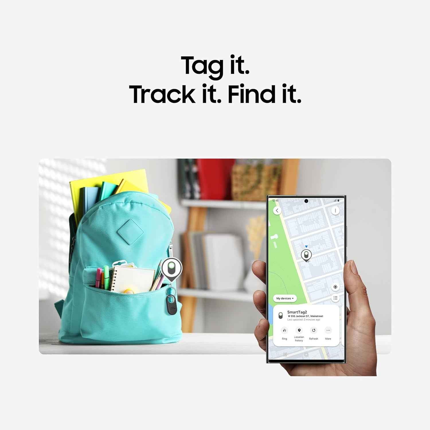 Samsung Galaxy SmartTag2, Bluetooth Tracker, Smart Tag GPS Locator Tracking Device, Item Finder for Keys, Wallet, Luggage, Pets, Use w/ Phones and Tablets Android 11 or Later, 2023, 1 Pack, Black