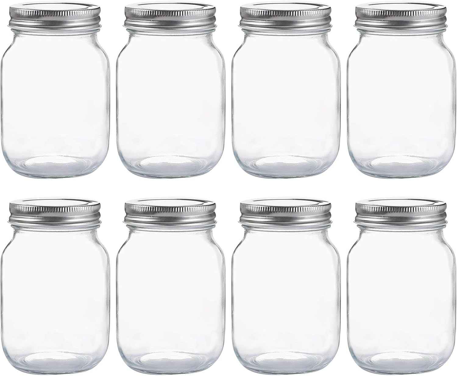 YINGERHUAN Glass Regular Mouth Mason Jars, 16 oz Clear Glass Jars with Silver Metal Lids for Sealing, Canning Jars for Food Storage, Overnight Oats, Dry Food, Snacks, Candies, DIY Projects (4PACK)
