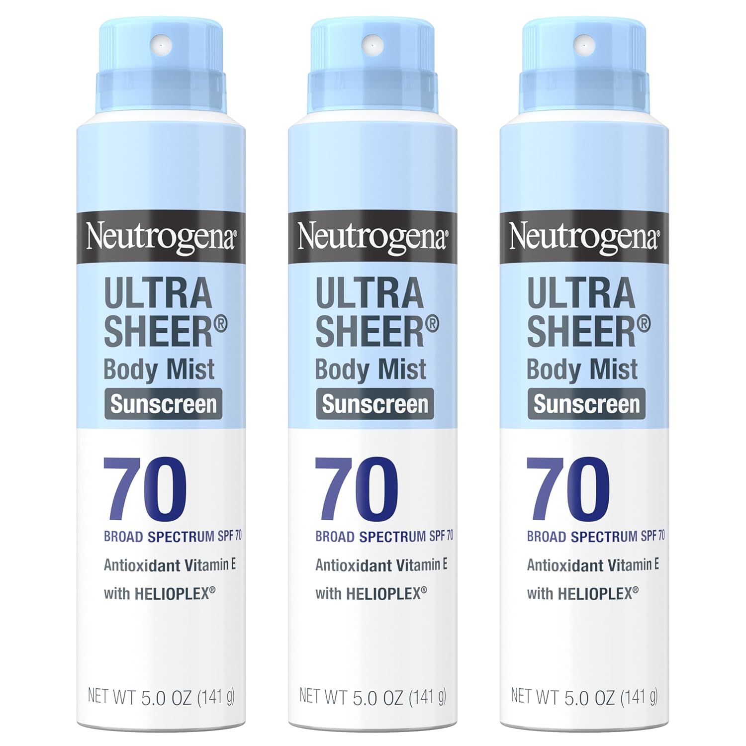 neutrogena ultra sheer body mist sunscreen spray, 3-pack, broad spectrum spf 70, non-greasy & water resistant