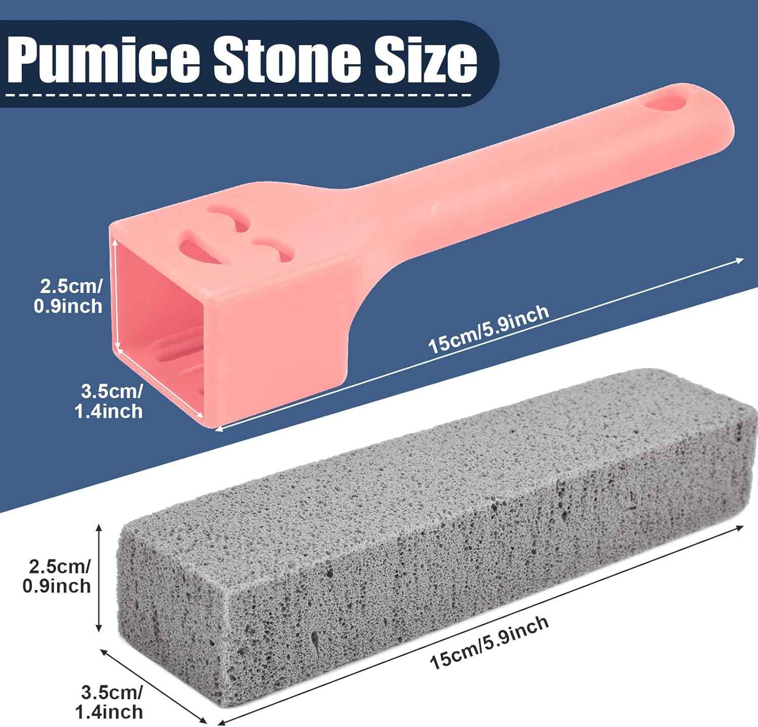 Navona 8 Pack Pumice Stone Scouring Sticks with 2 Universal Handles, Grey Pumice Stone Cleaner for Cleaning Toilets, Bathrooms, Kitchens, Spas and Pools
