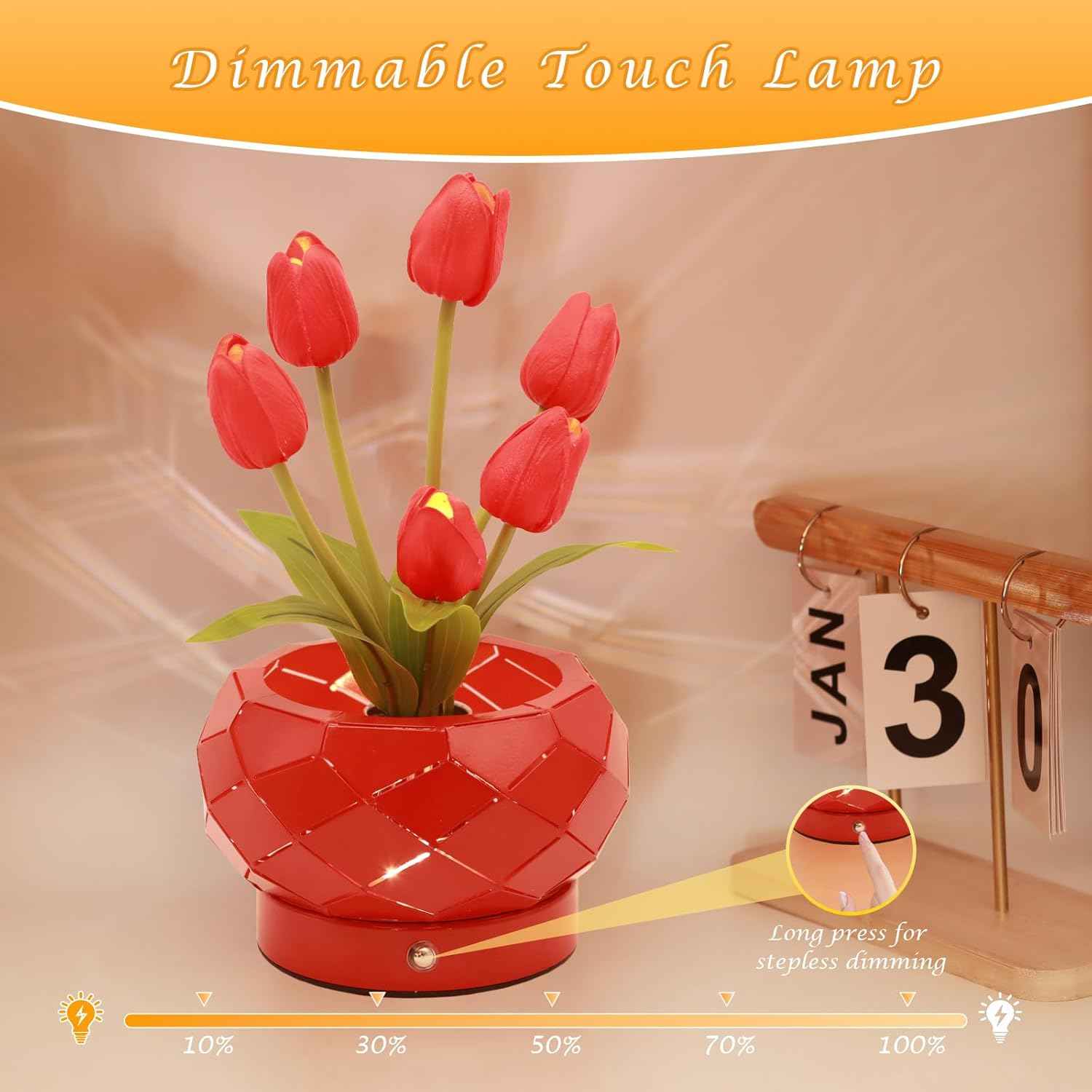 Birthday Gifts for Women,Tulips Flower Touch Lamp,Rechargeable Cordless Lamps 3-Colour Dimming Small Night Light for Festival,Restaurant,Bedroom,Office Home Decor Gifts for Mom | Gifts for Mom, Birthday Gifts for Women, Small Night Light, Rechargeable, Be