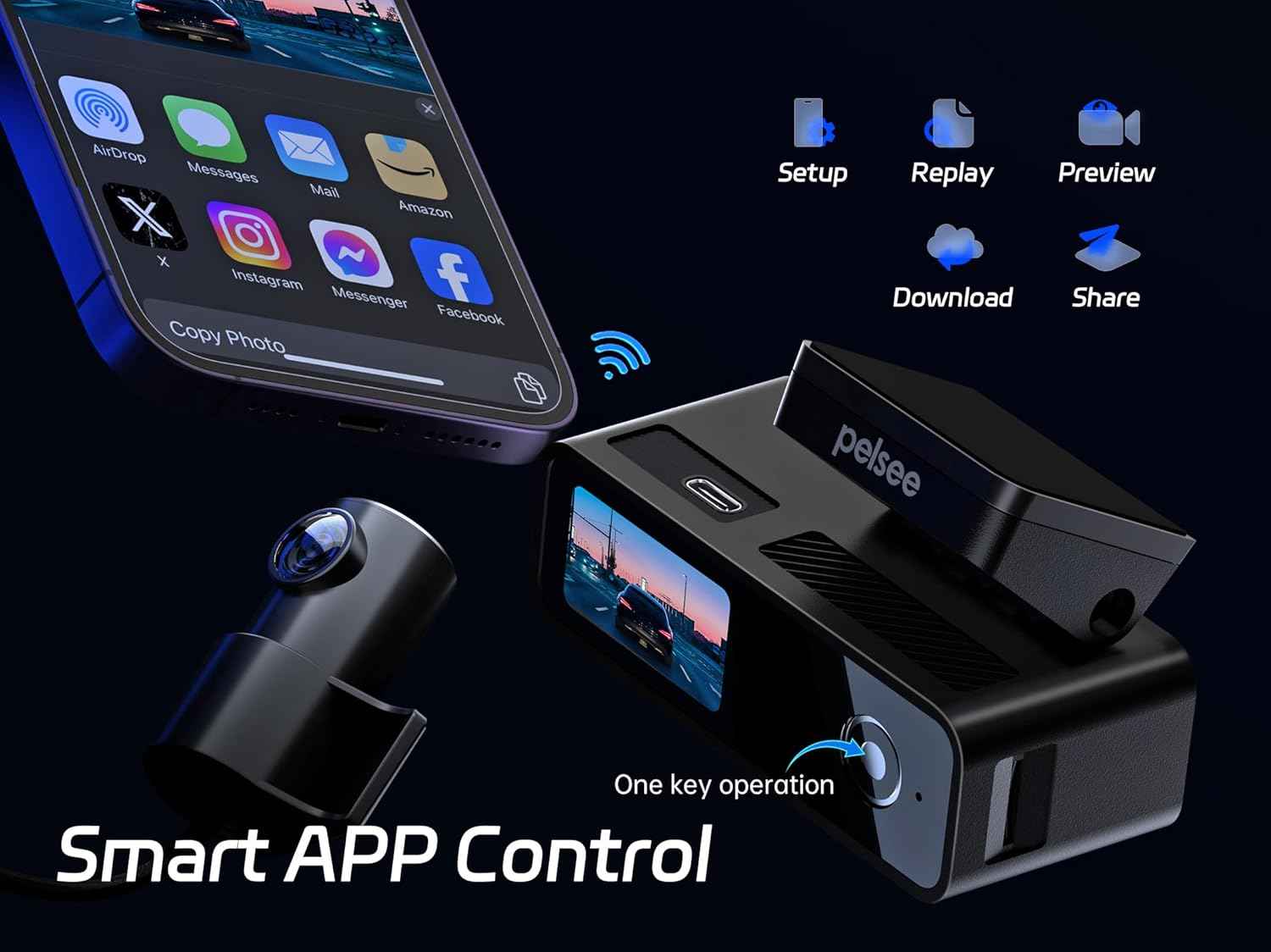 Pelsee P1 Duo 4K Dash Cam Front and Rear, 64GB SD Card, 4K+1080P Dual Dash Camera for Cars, Wi-Fi & App Control, 1.5’’IPS Display Car Camera, Voice Control, Night Vision, 24H Parking Mode, G-Sensor