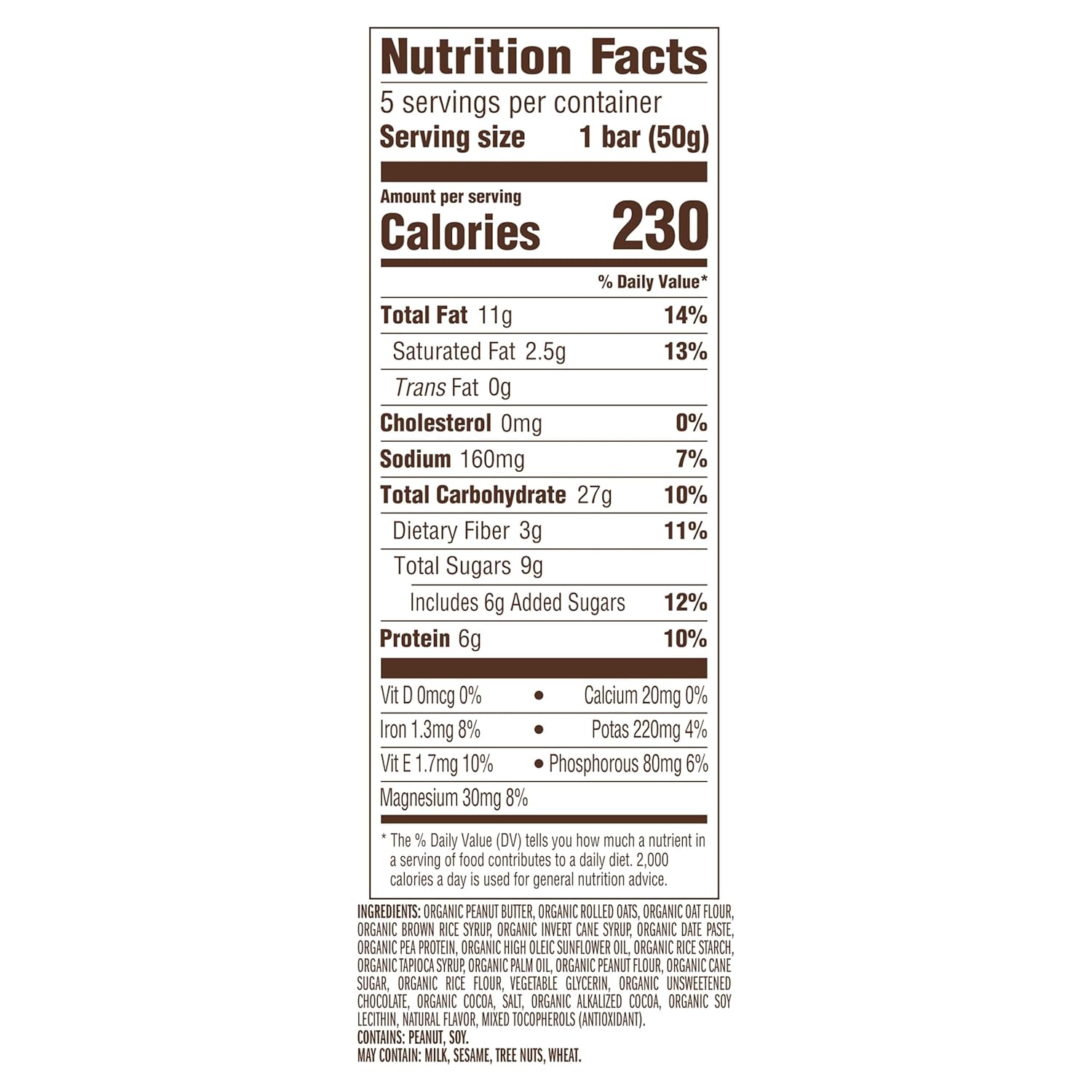 clif chocolate peanut butter energy snack bar, 1.76 oz, non-gmo, usda organic, 5 pack