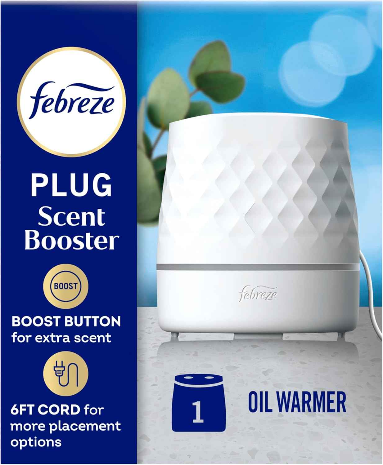 Febreze Plug Scent Booster in Black, Continuous Scent Device Oil Diffuser, Compatible with Febreze Air Freshener Plug in Refills
