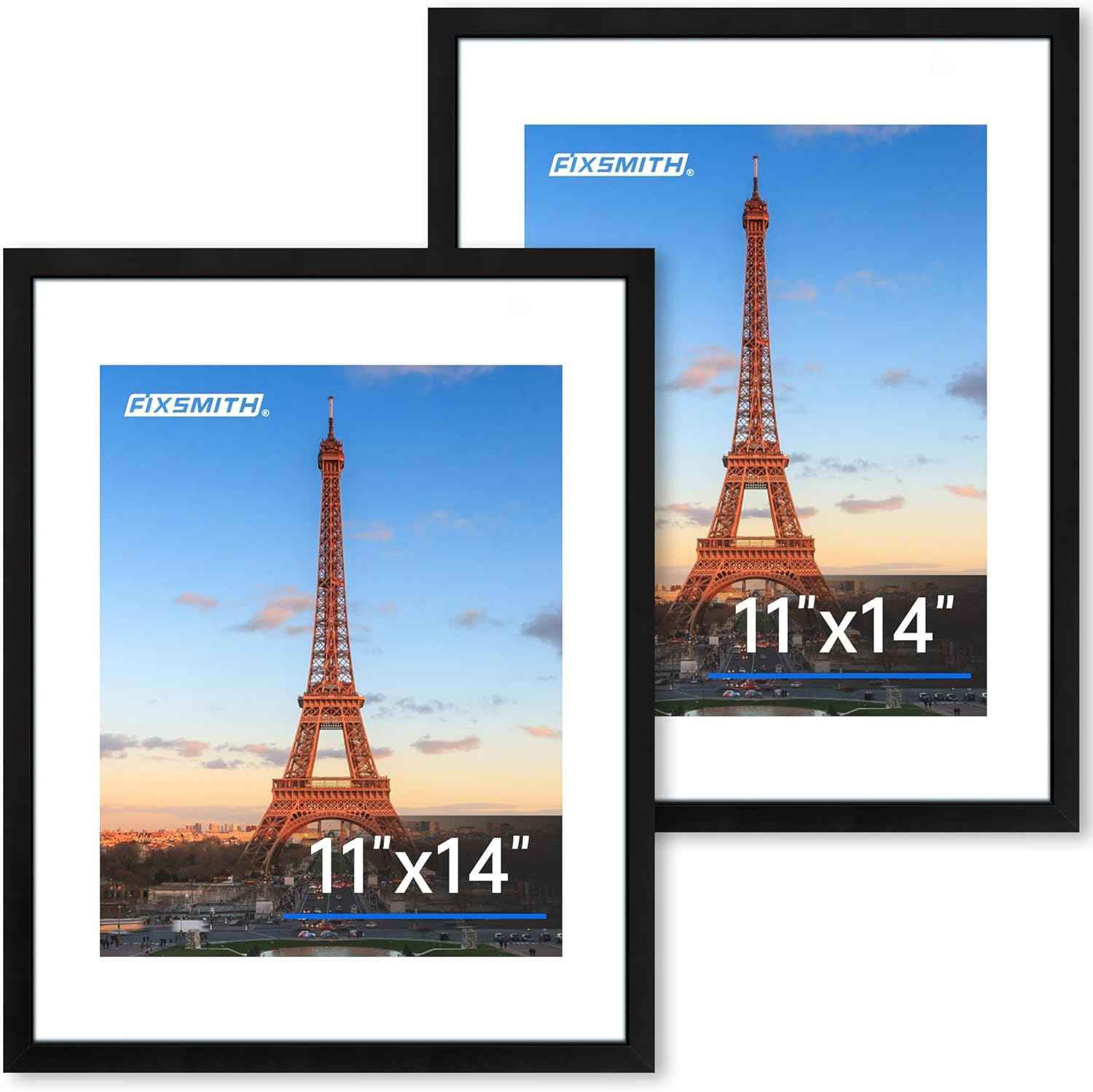 FIXSMITH 8x10 Picture Frame Set of 2, Photo Frame with HD Plexiglass, Display Pictures 5x7 with Mat or 8x10 Without Mat Multi Picture Frames Collage for Tabletop or Wall Display, Black