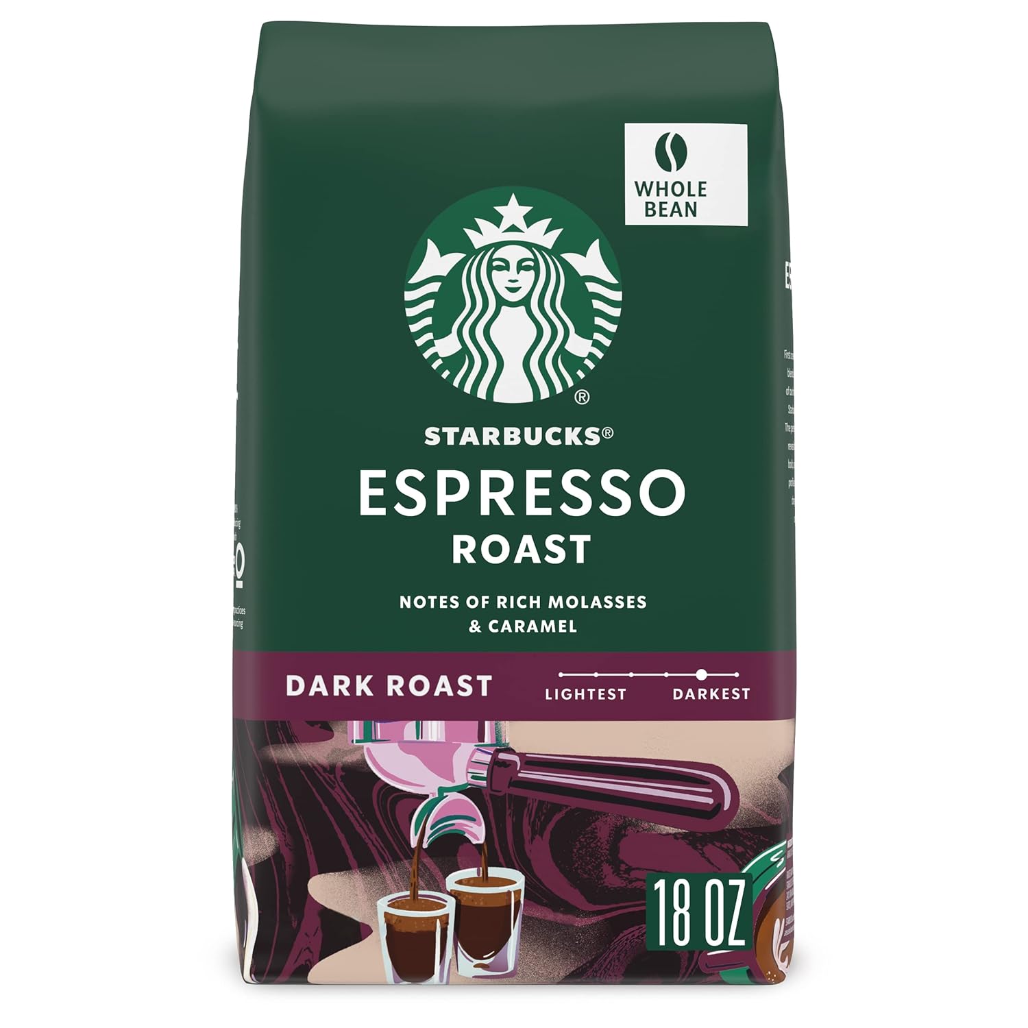 starbucks whole bean dark roast espresso coffee 18oz 100% arabica