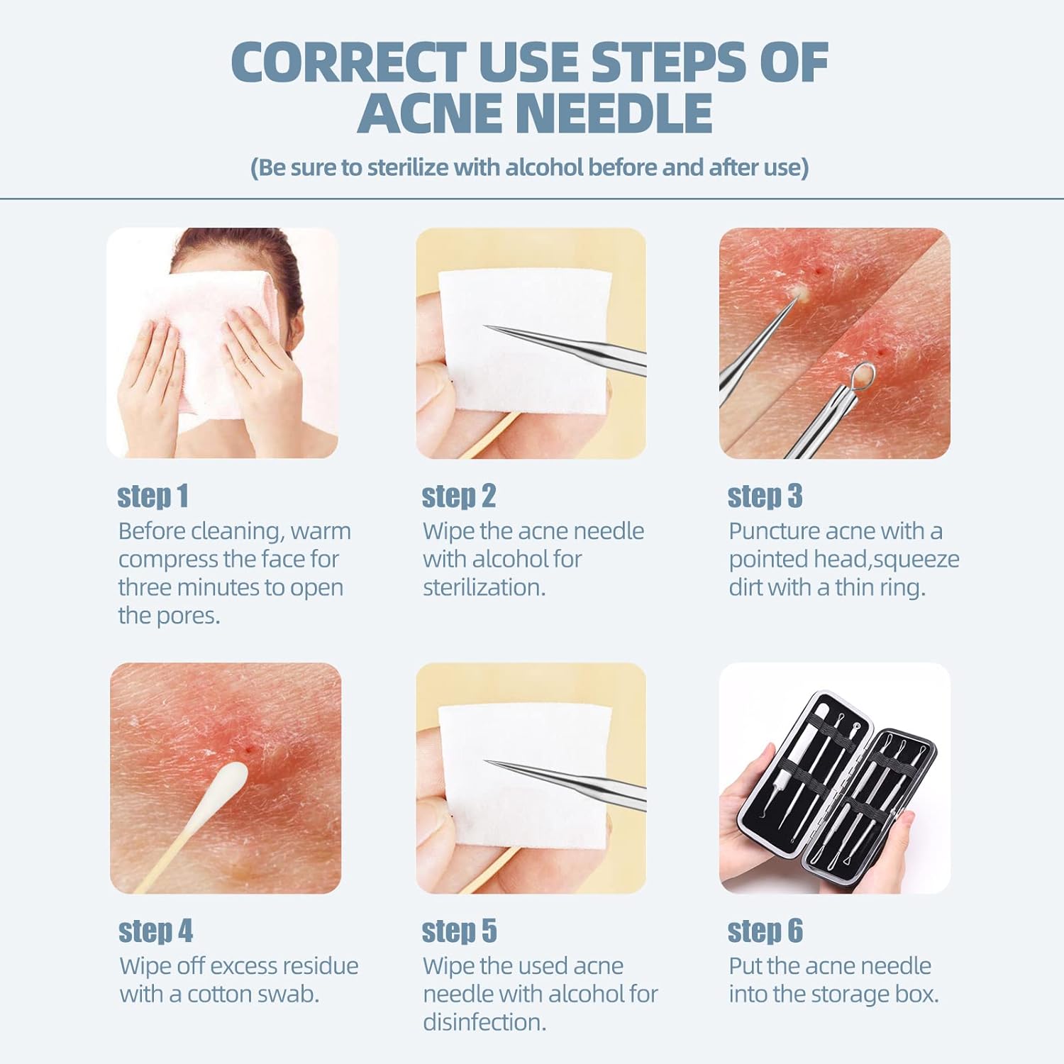 jpnk blackhead remover tool comedones extractor acne removal kit for blemish whitehead popping 6 pc zit removing for nose face tools with leather bag