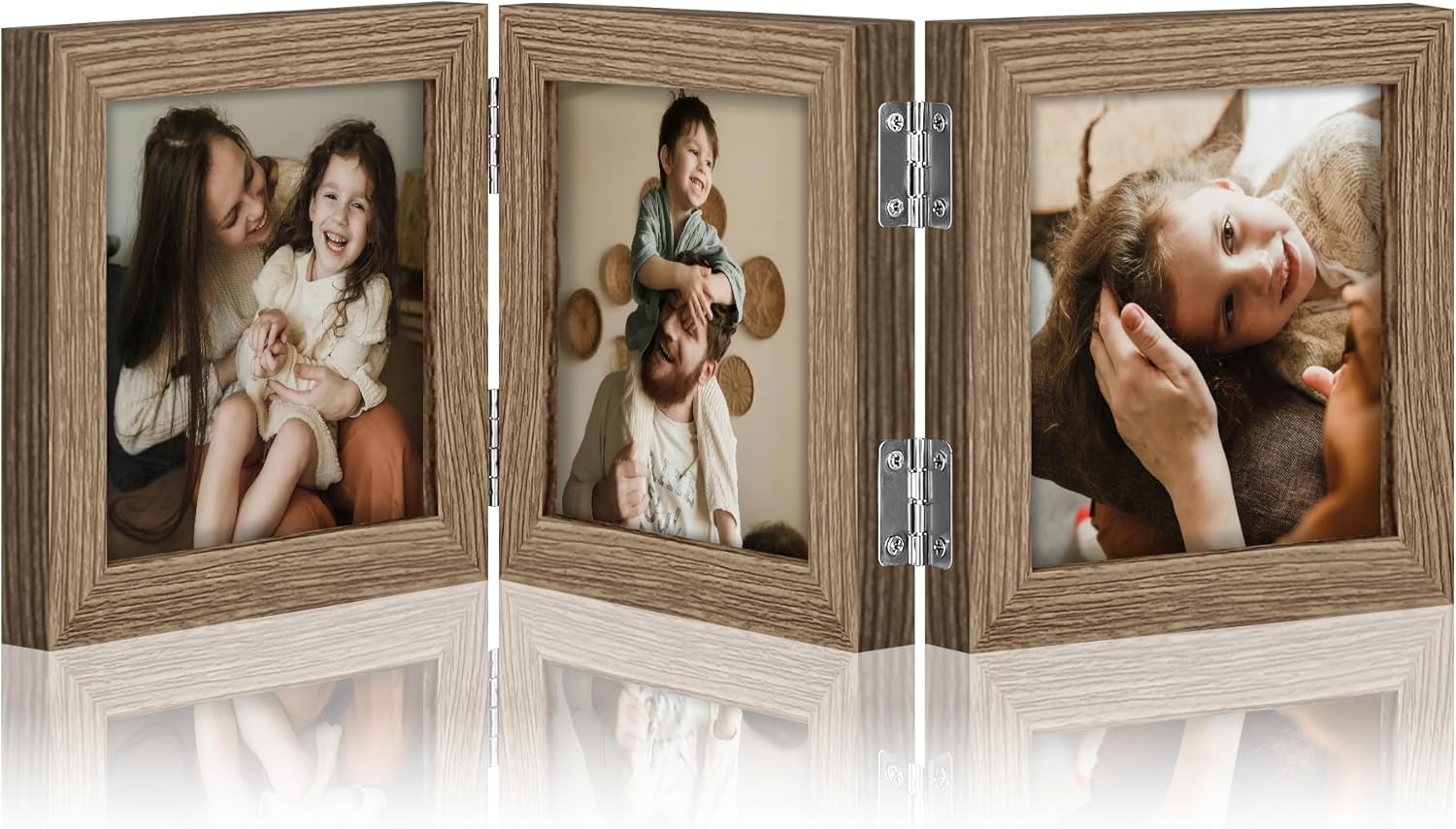 decorUhome Engineered Wood Trifold 4x6 Photo Frame with Plexiglass for Tabletop Display, Black, 3-Picture Frame