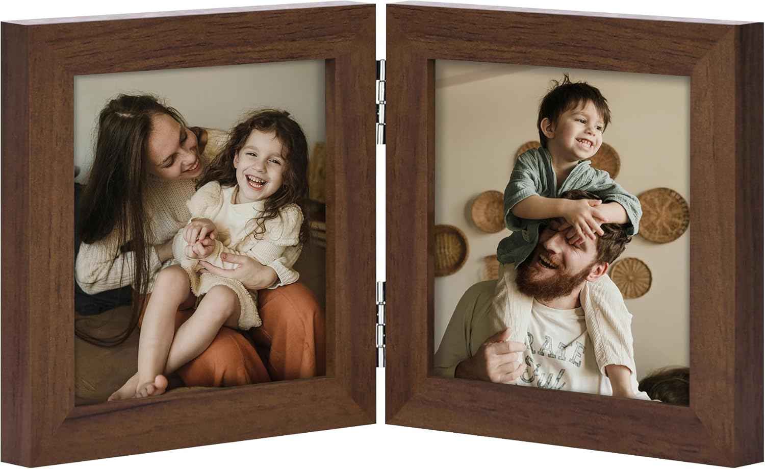 decorUhome Double 4x6 Picture Frame Vertical, Engineered Wood Bifold Photo Frame with Plexiglass for Tabletop Display, 4x6, Black