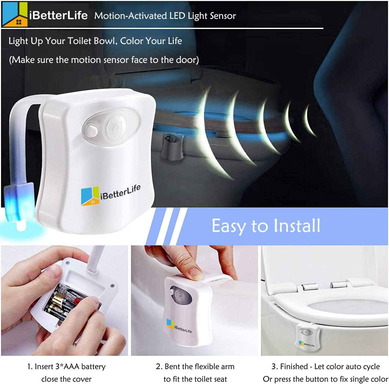 Toilet Light Motion Sensor 2Pack - The Original 8 Color Changing LED Glow Bowl Inside Toilet Night Light for Bathroom - Smart Unique Cool Gadget, Funny Ideal Gifts for Dad Teen Boys Girls Men Women