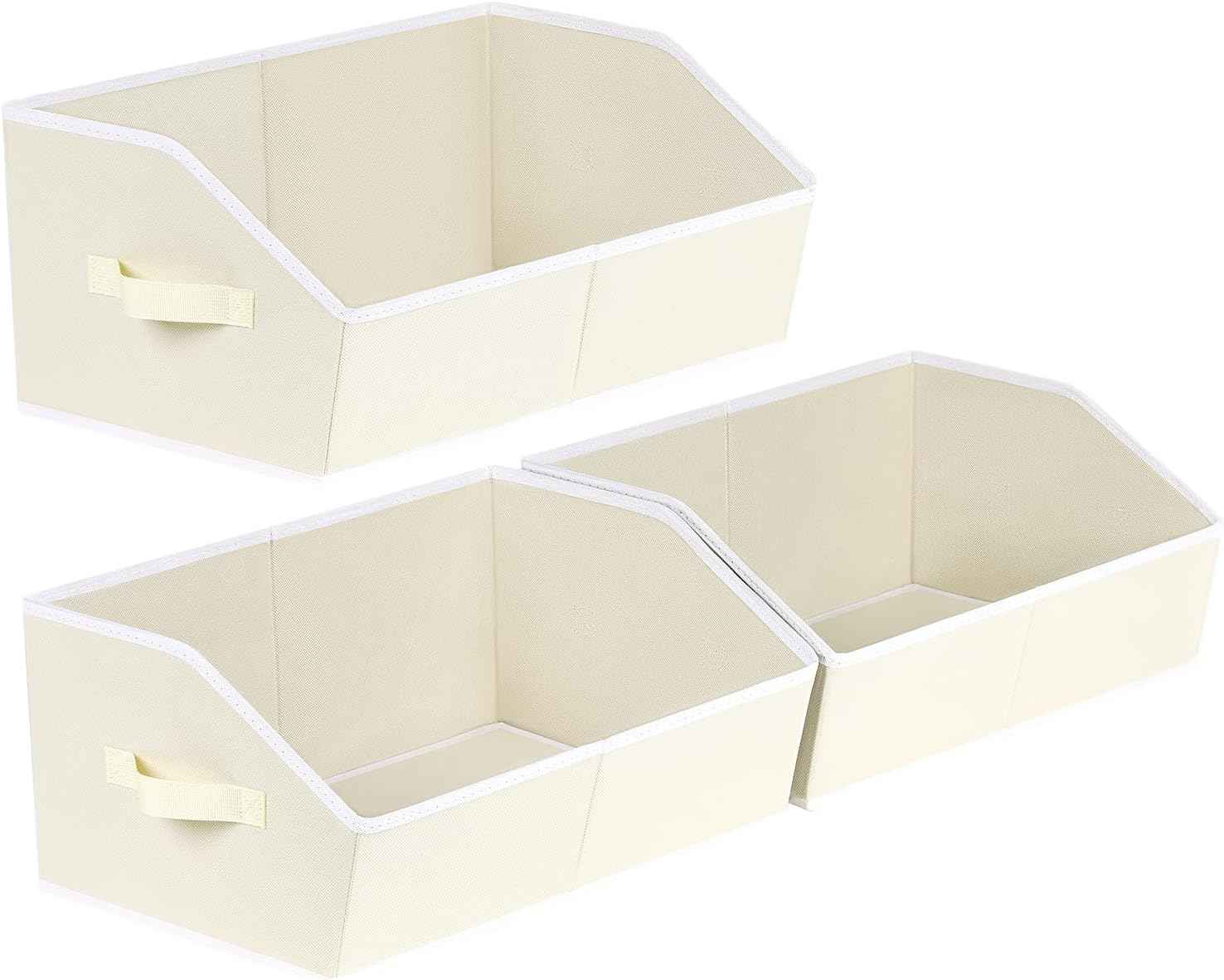Closet Organizers Bins 6 Packs - Large Closet Shelf Organizer with Handles, Fabric Trapezoid Storage Bins, Collapsible Storage Cubes for Clothes, Towels, Light Gray