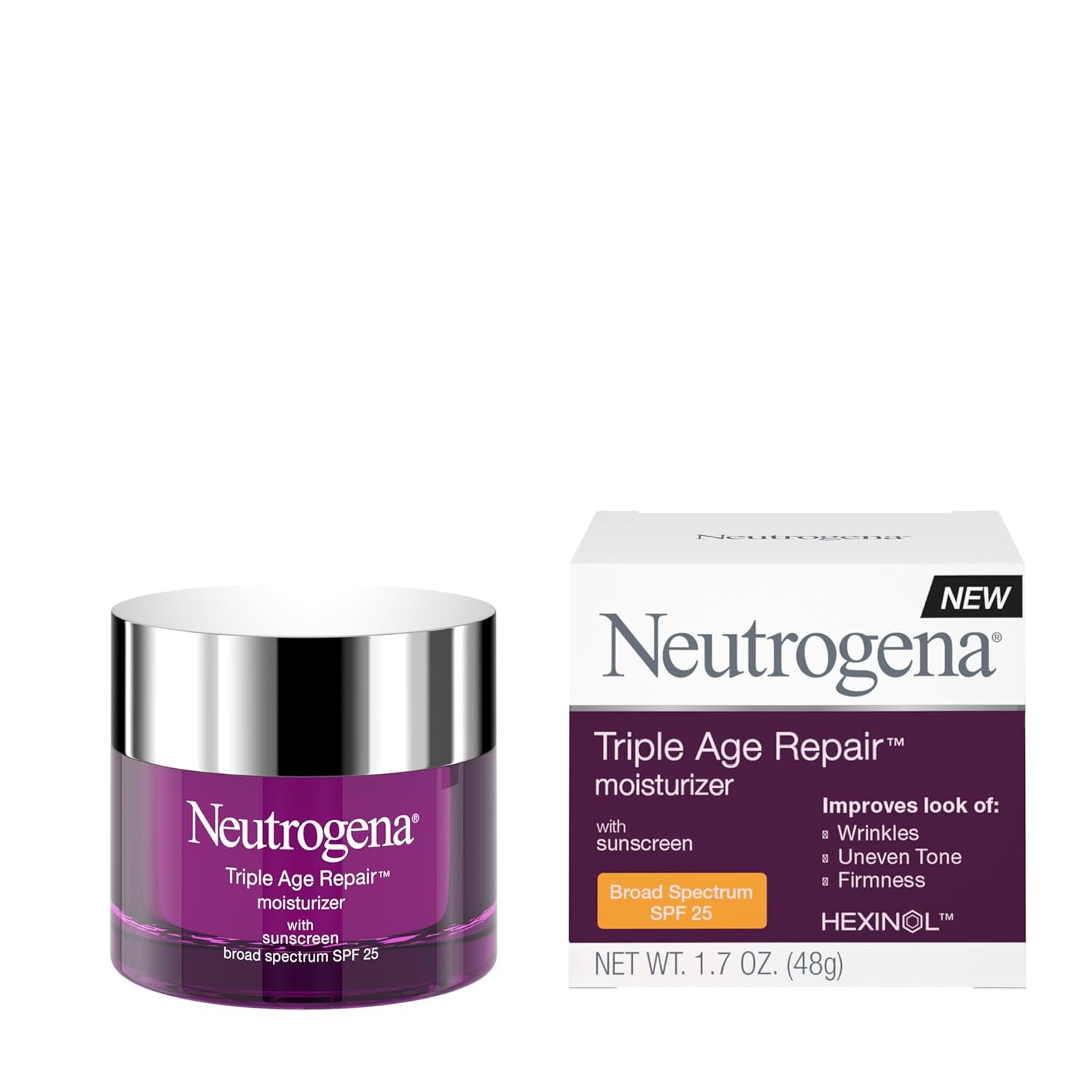 Neutrogena Triple Age Repair Face Moisturizer with Hexinol & Vitamin C, Anti-Wrinkle Cream with SPF 25, 1.7 oz for Women & Men