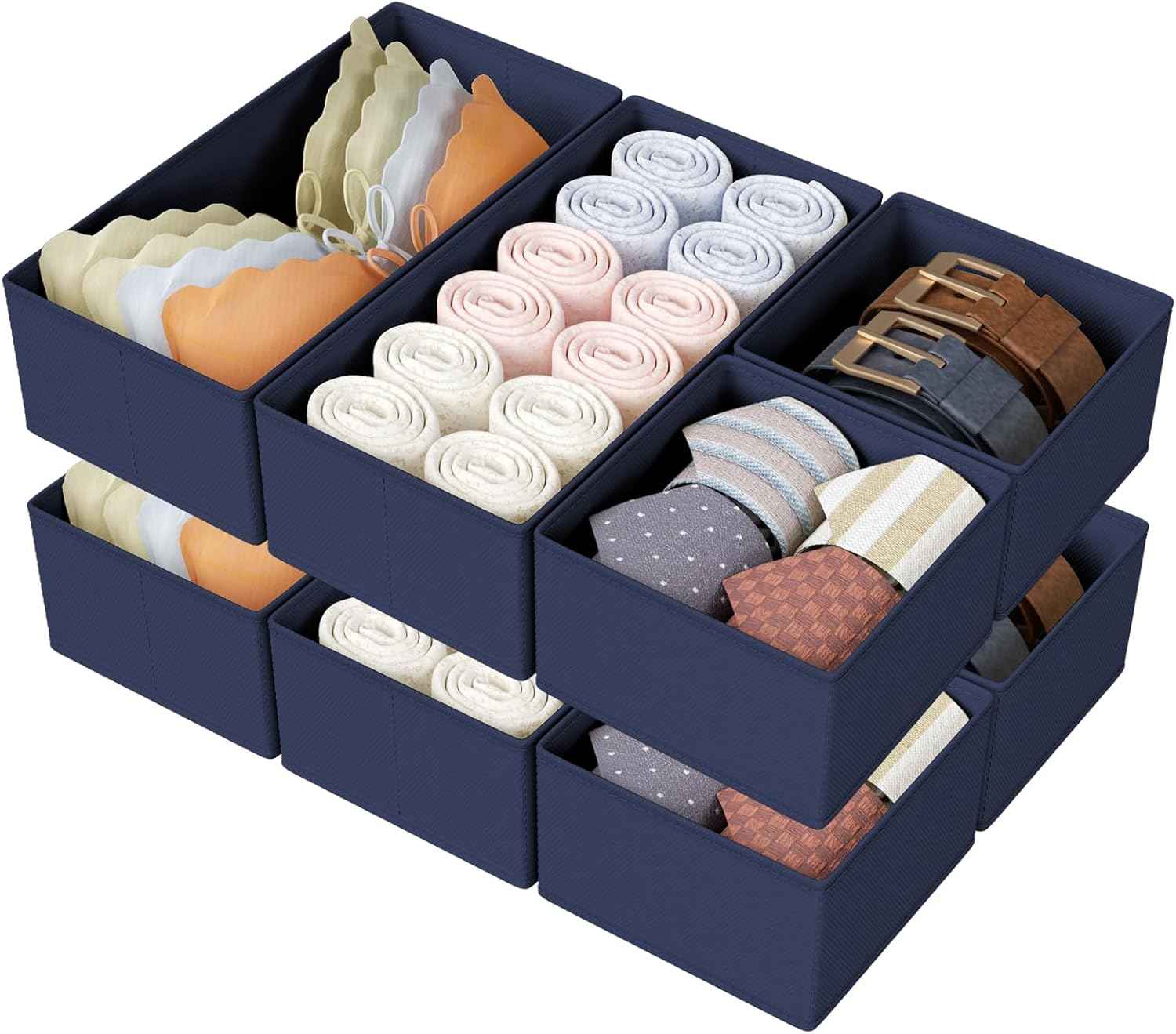 DIMJ Drawer Organizers Clothes, Set of 4 Dresser Organizer Bins, Fabric Closet Organizers and Storage, Shallow Drawer Dividers for Nursery, Clothing, Baby Clothes, Socks, Underwears, Tie (Beige)