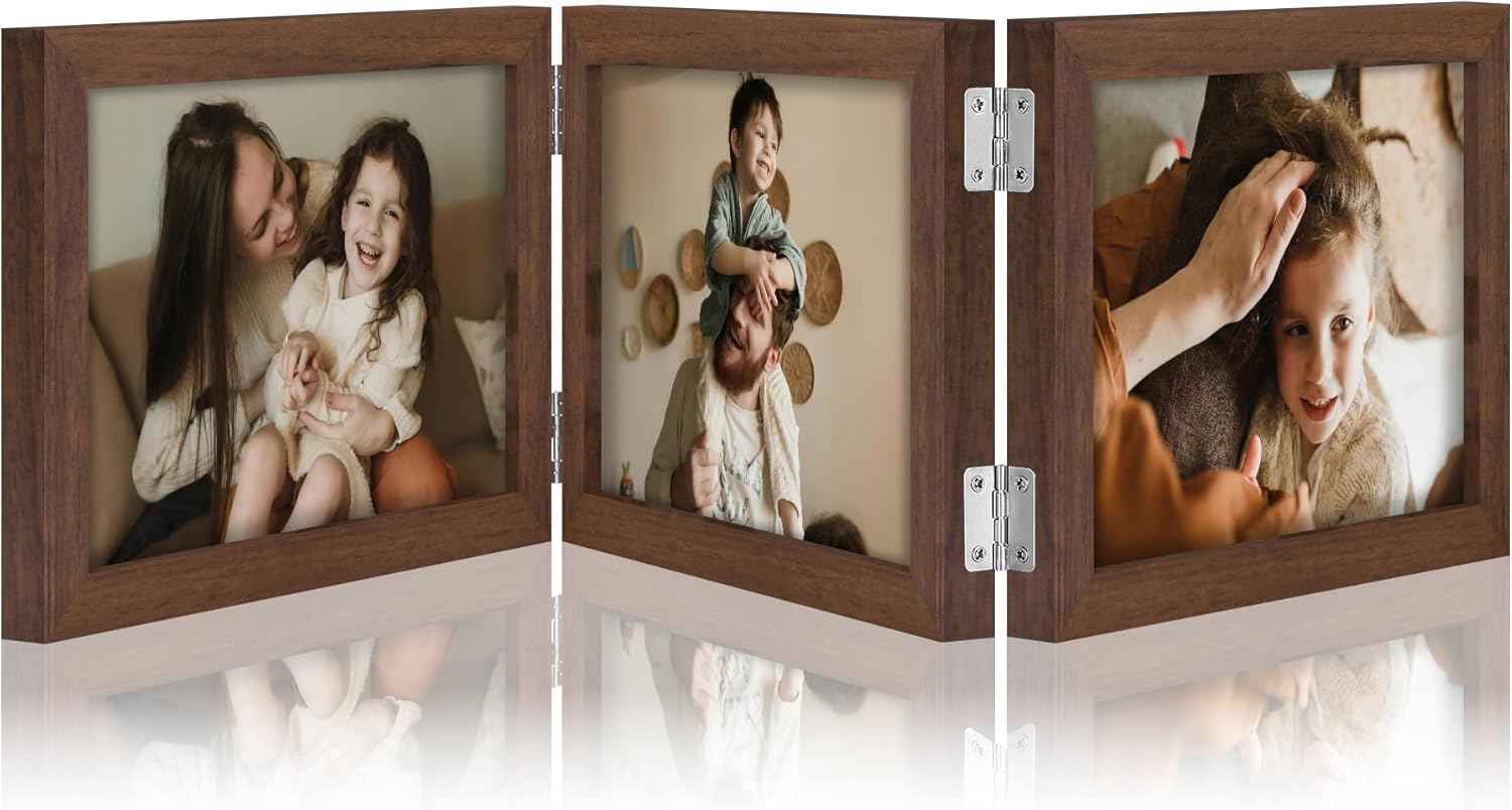 decorUhome Triple 4x6 Picture Frame Vertical, Engineered Wood Trifold Photo Frame with Plexiglass for Tabletop Display, 4x6, Black