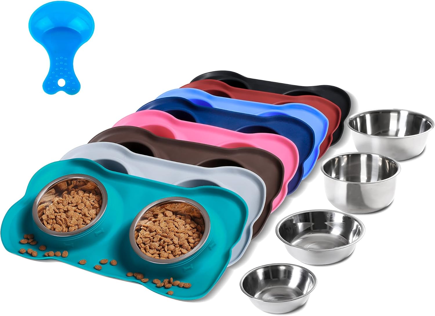 hubulk pet dog bowls 2 stainless steel no spill non skid silicone mat pet food scoop water feeder for small medium large dogs cats