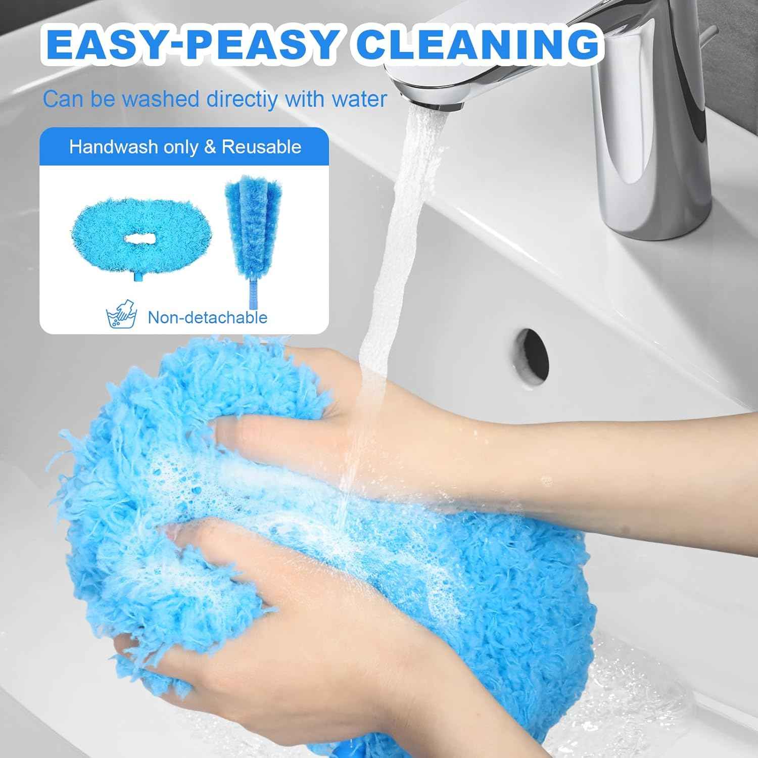 Storystore Ceiling Fan Cleaner Duster with Extension Pole, Adjustable from 13 to 49.7 Inches, Removable Fan Blade Cleaner (Blue)