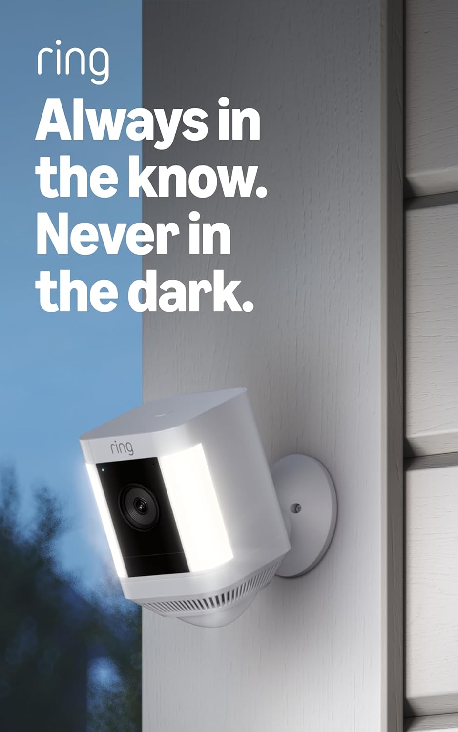 Ring Spotlight Cam Plus, Battery, Home or business security with HD video, Two-Way Talk, Color Night Vision, and Security Siren, White