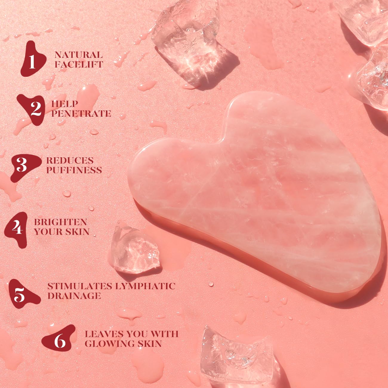 BAIMEI IcyMe rose quartz jade roller and gua sha for radiant skin, redness reducing self-care tools for men and women
