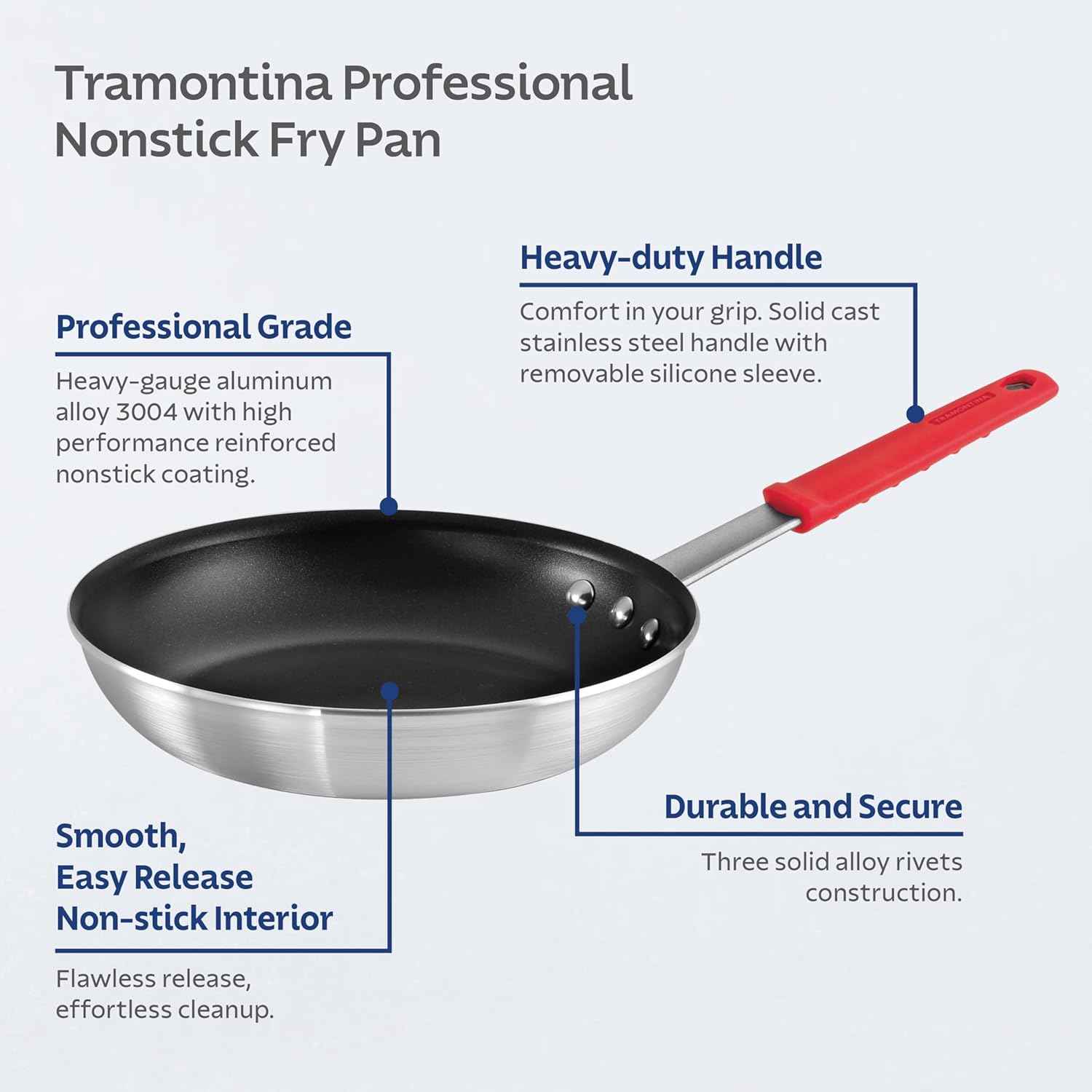 Tramontina Professional 10-Inch Non Stick Frying Pan, Heavy-Gauge Aluminum Skillet with Reinforced Nonstick Coating, Red Handle, Dishwasher and Oven Safe