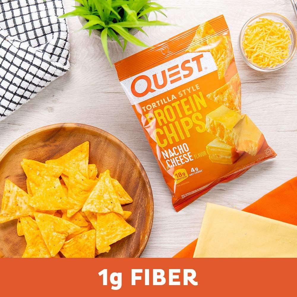 quest nutrition nacho cheese tortilla style protein chips with 18g protein 4g net carb low carb gluten free