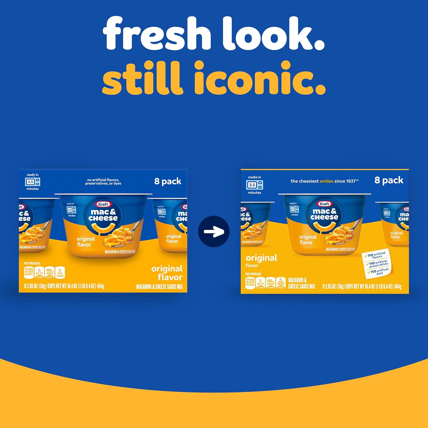 Kraft Original Mac & Cheese Cups, 8 count, 2.05 oz each, No Artificial Flavors, Microwave Ready
