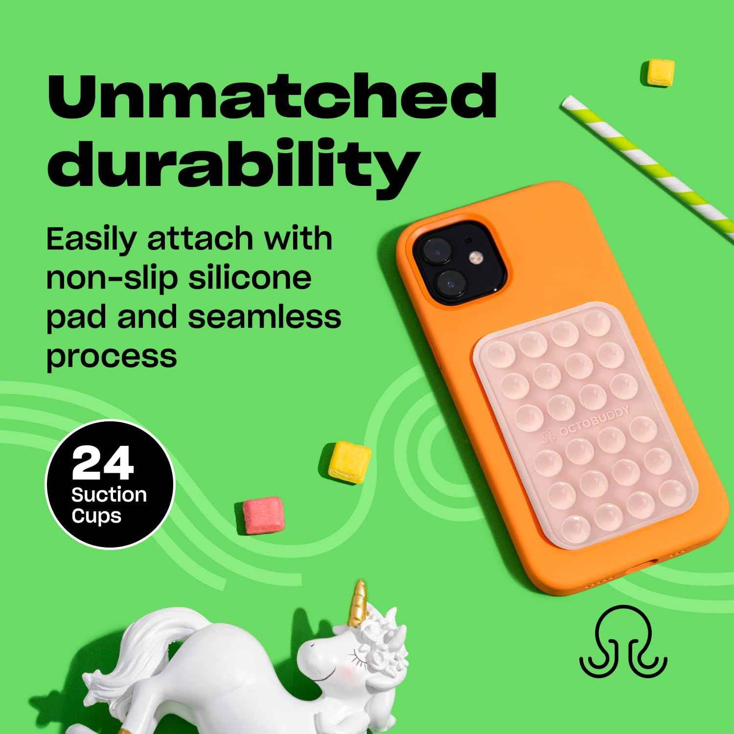 OCTOBUDDY Classic - Silicone Suction Phone Case Adhesive Mount - Hands-Free, Strong Grip Holder for Selfies and Videos - iPhone and Android Compatible - 2.25″ x 3.25″, Chalk Pink