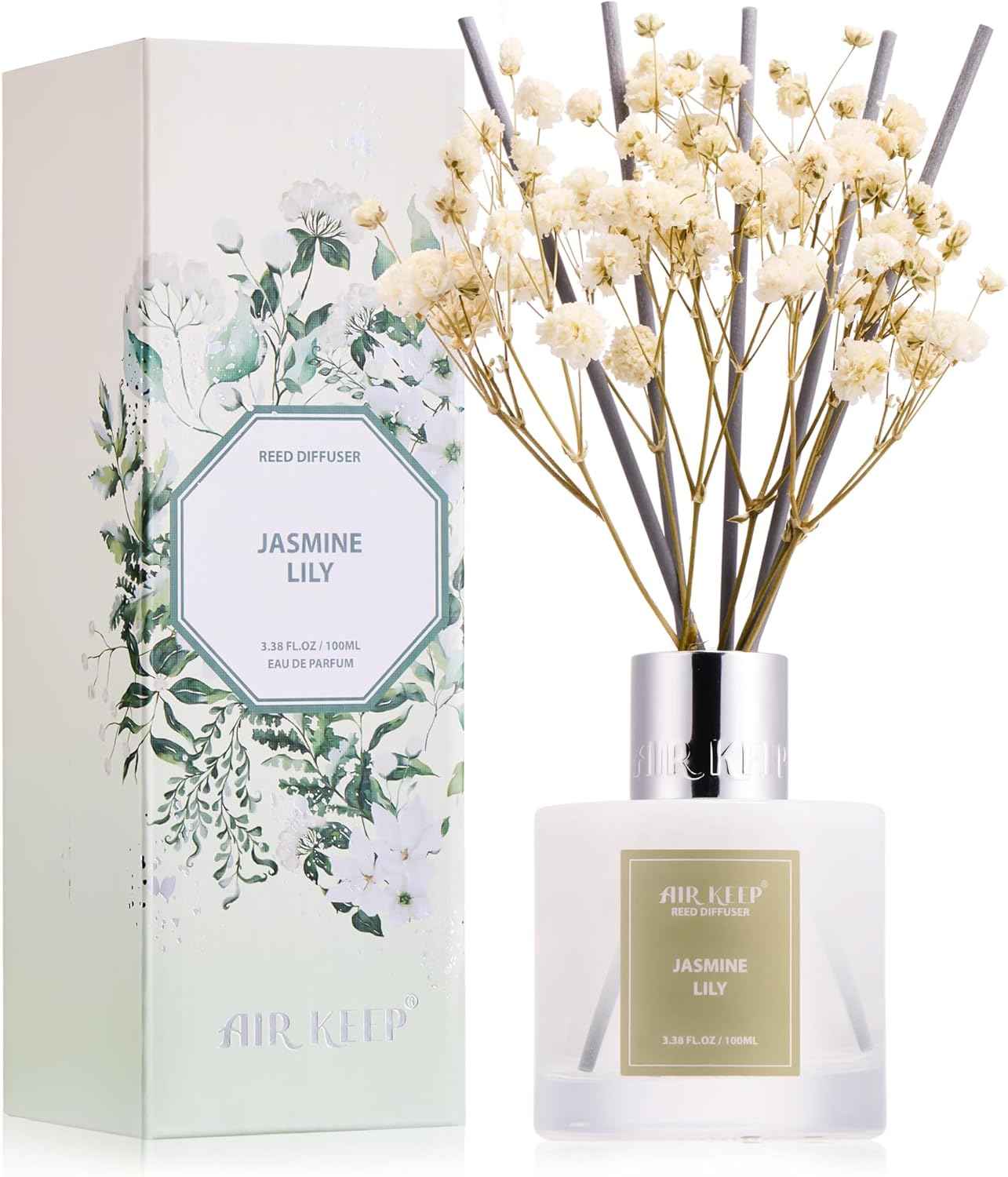 Airkeep Reed Diffuser Set,3.38 fl oz (100 ml) - Clean Linen Oil Diffusers with 8 Reed Sticks,Home Fragrance Reed Diffuser for Bathroom Shelf Decor