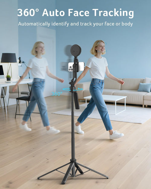Acer Gadget Auto Face Tracking Tripod for iPhone/Cell Phone/Android/Camera with Light and Remote, 64", No App, 360°Rotating Tripod Selfie Stick for Tiktok YouTube Vlog Live Streaming Video Recording