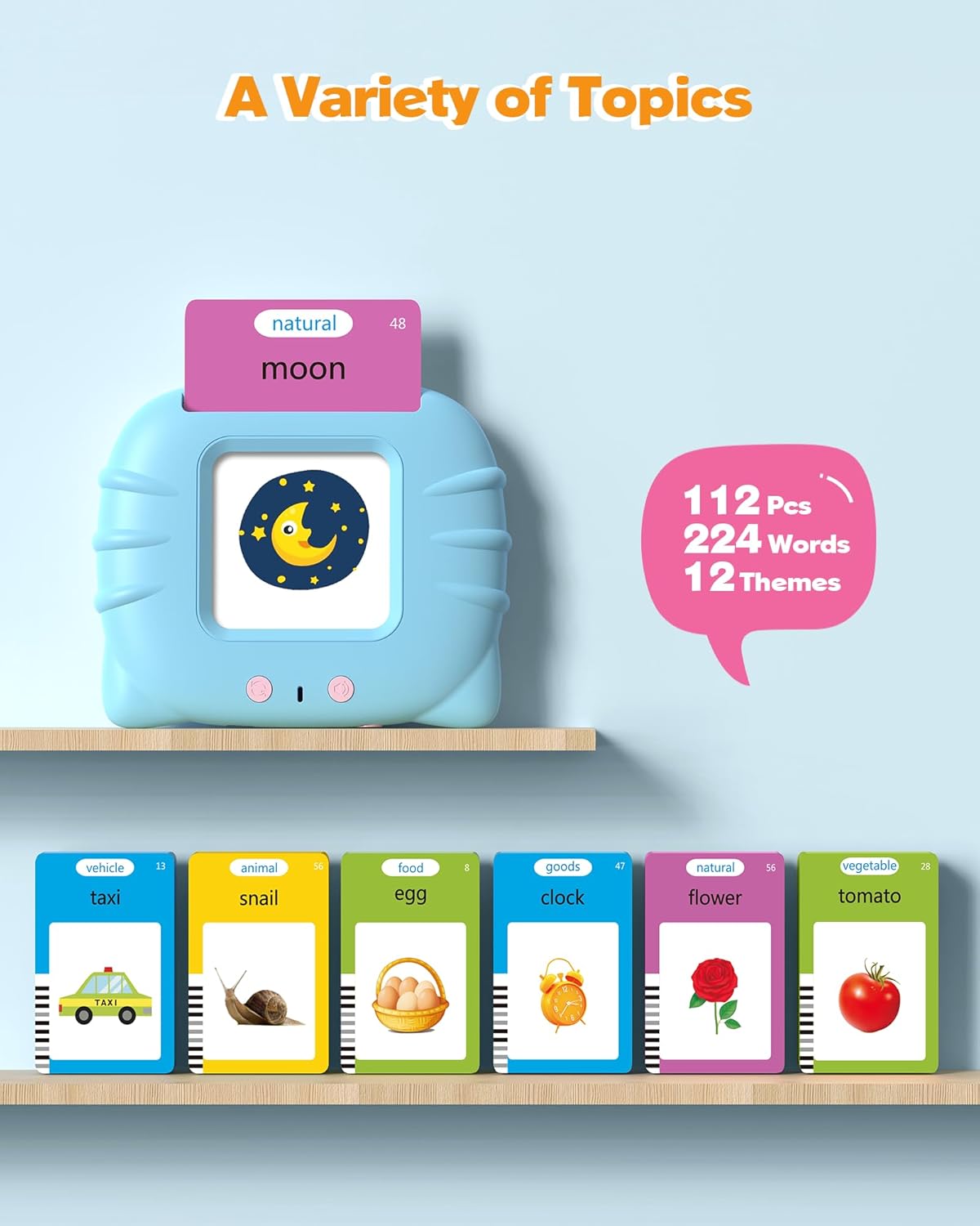 Airbition Talking Flash Cards for Toddlers 1 2 3 4 Year Olds, Montessori Language Learning Toys with 224 Words, Pocket Speech Therapy Toys, and Speech Development Educational Playthings for Children