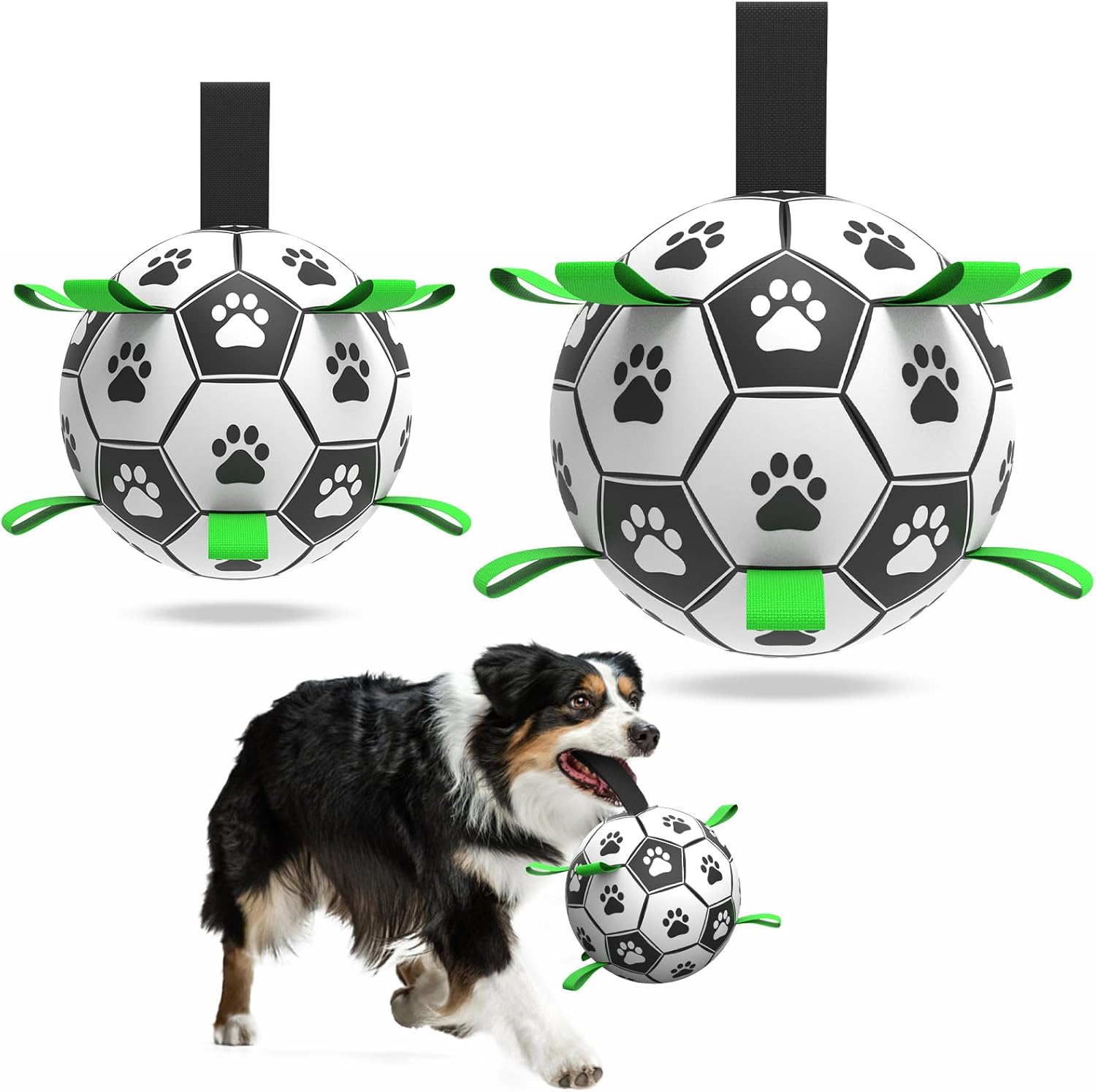 Qdan dog toys 6 inch world cup dog soccer ball with straps for small medium pet outdoor play