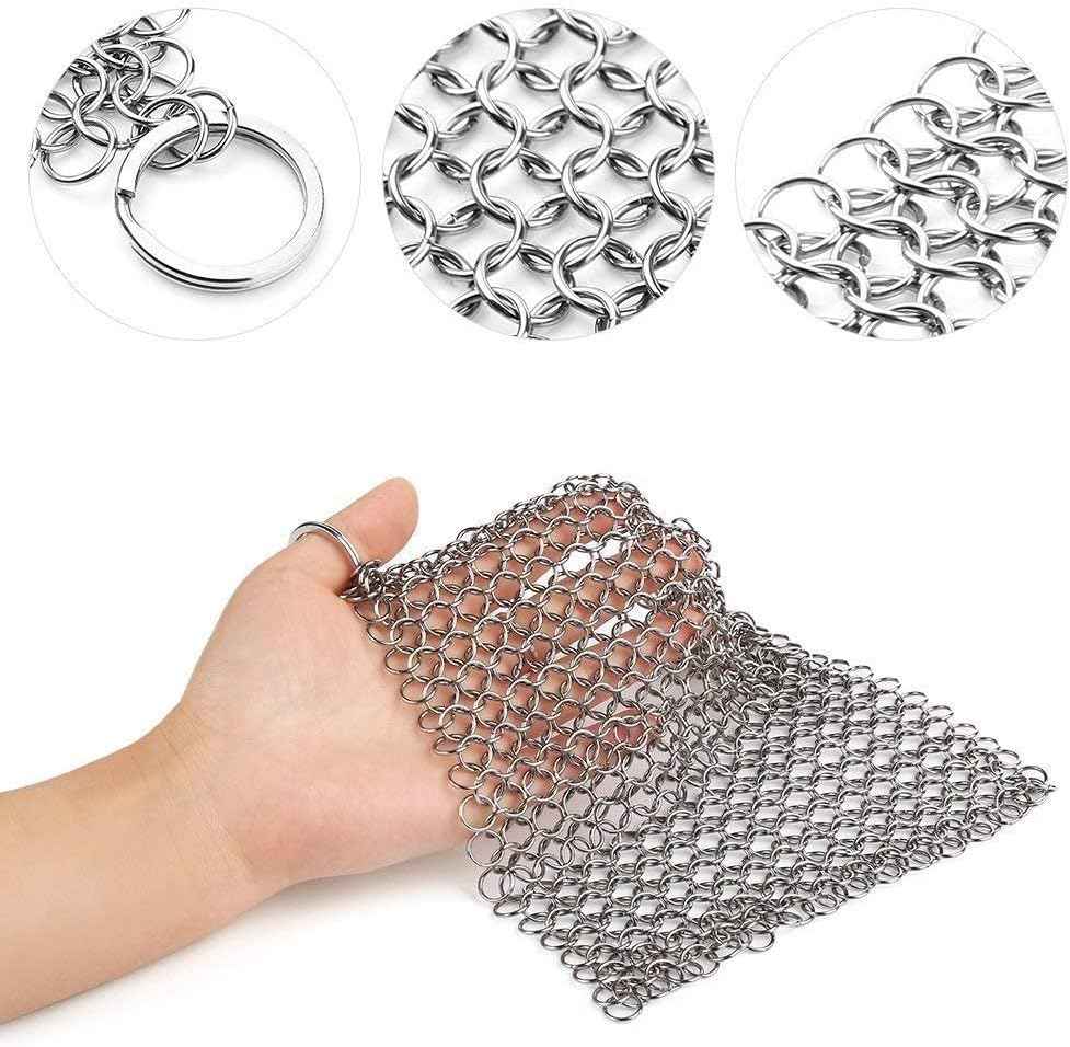 PIBC Cast Iron Cleaner 8"x6" 316L Stainless Steel Chainmail Scrubber for Griddle Skillet Dutch Oven Wok Stainless Steel Pot Cast Iron Pan