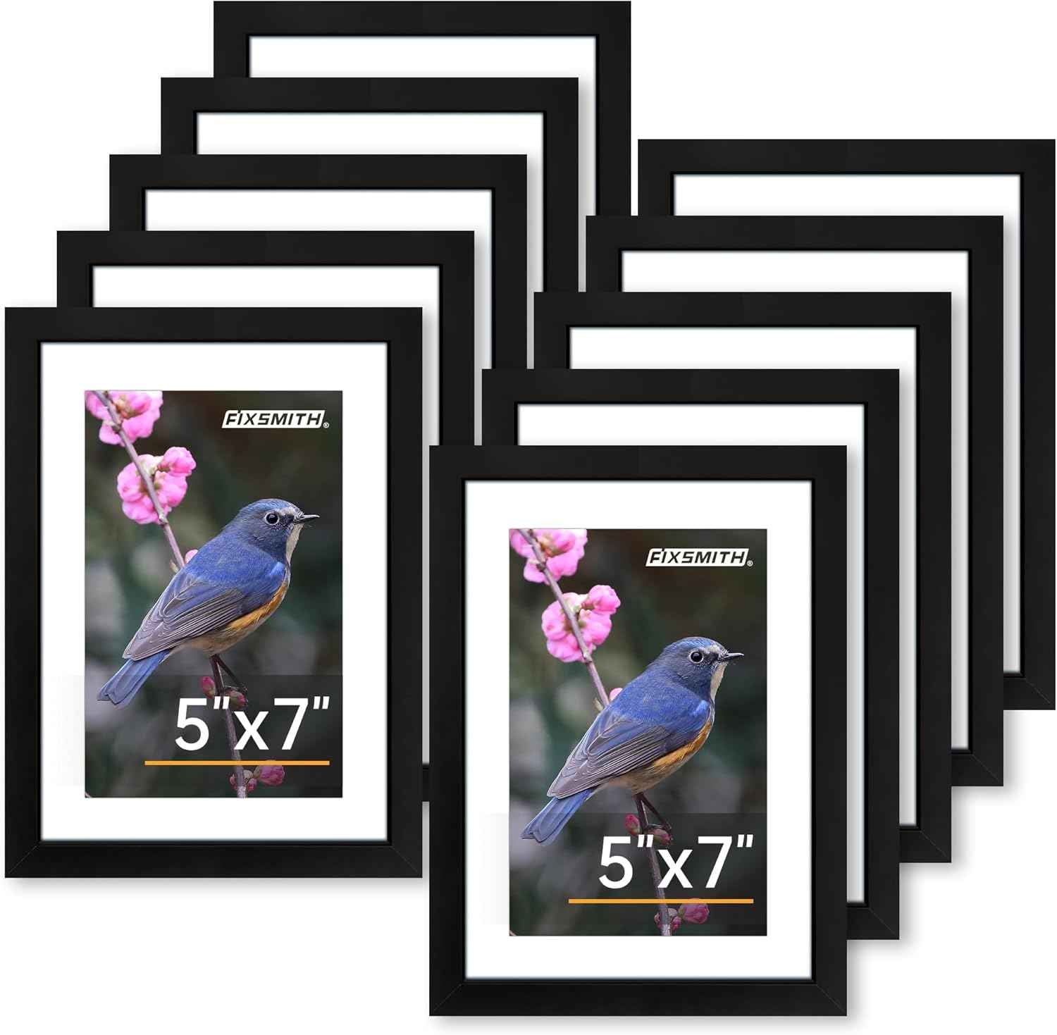 FIXSMITH 8x10 Picture Frame Set of 2, Photo Frame with HD Plexiglass, Display Pictures 5x7 with Mat or 8x10 Without Mat Multi Picture Frames Collage for Tabletop or Wall Display, Black