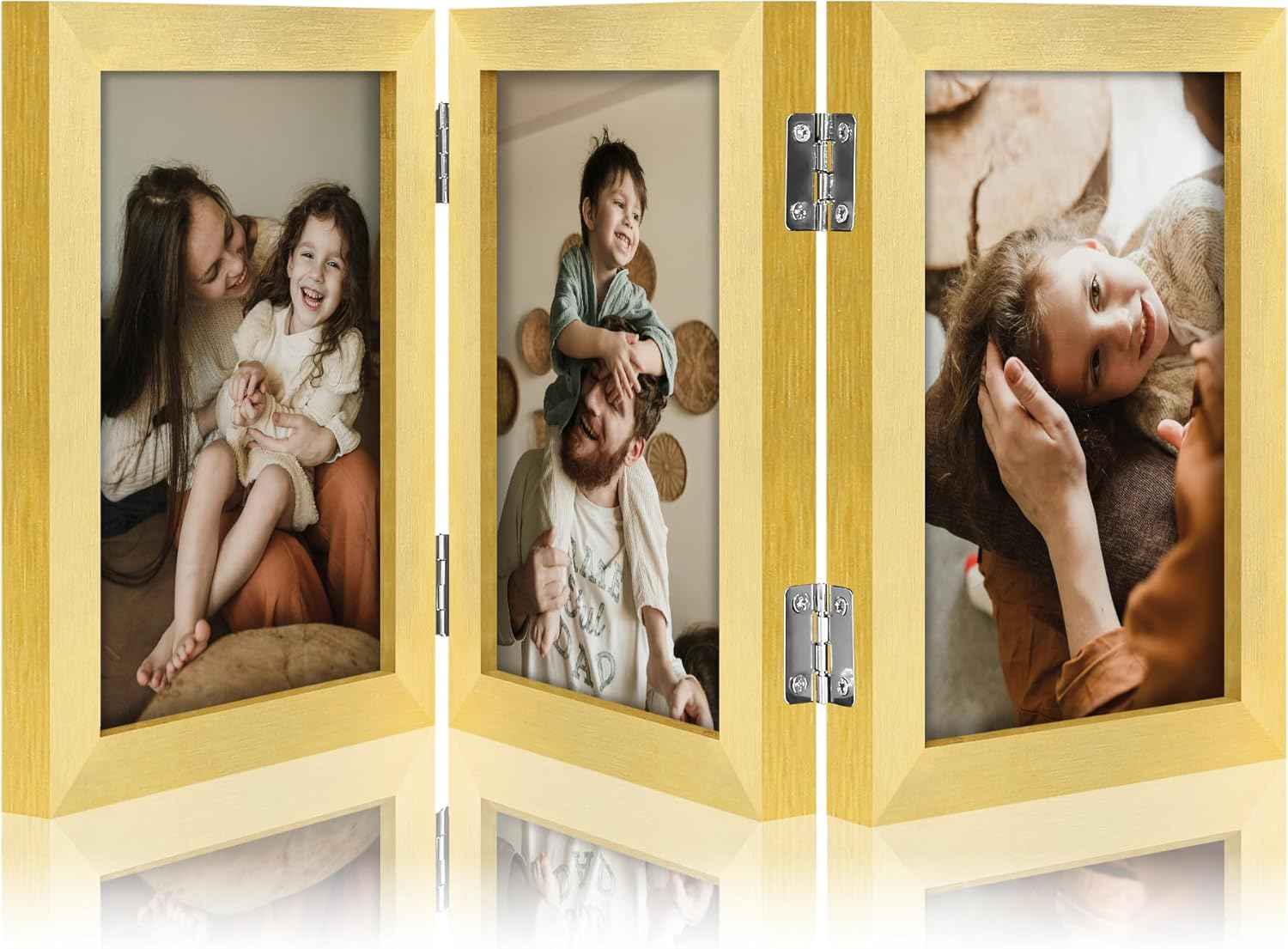 decorUhome Triple 4x6 Picture Frame Vertical, Engineered Wood Trifold Photo Frame with Plexiglass for Tabletop Display, 4x6, Black