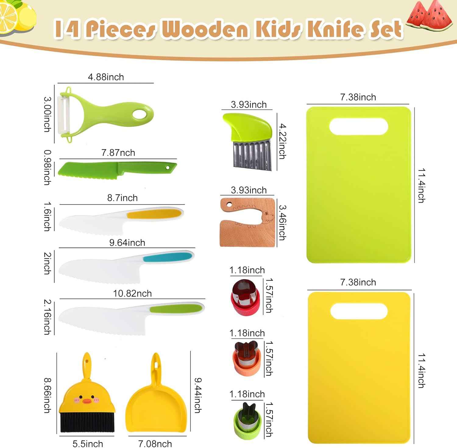 14PC Montessori Toy Safe Kitchen Knife Set for Toddler, Kids Knife Set for Real Cooking with Cutting Board, Gift for 3-12 Year Old Girl Boy Bithday Chistmas, Little Chef Cooking Tool for Kid Age 3-12