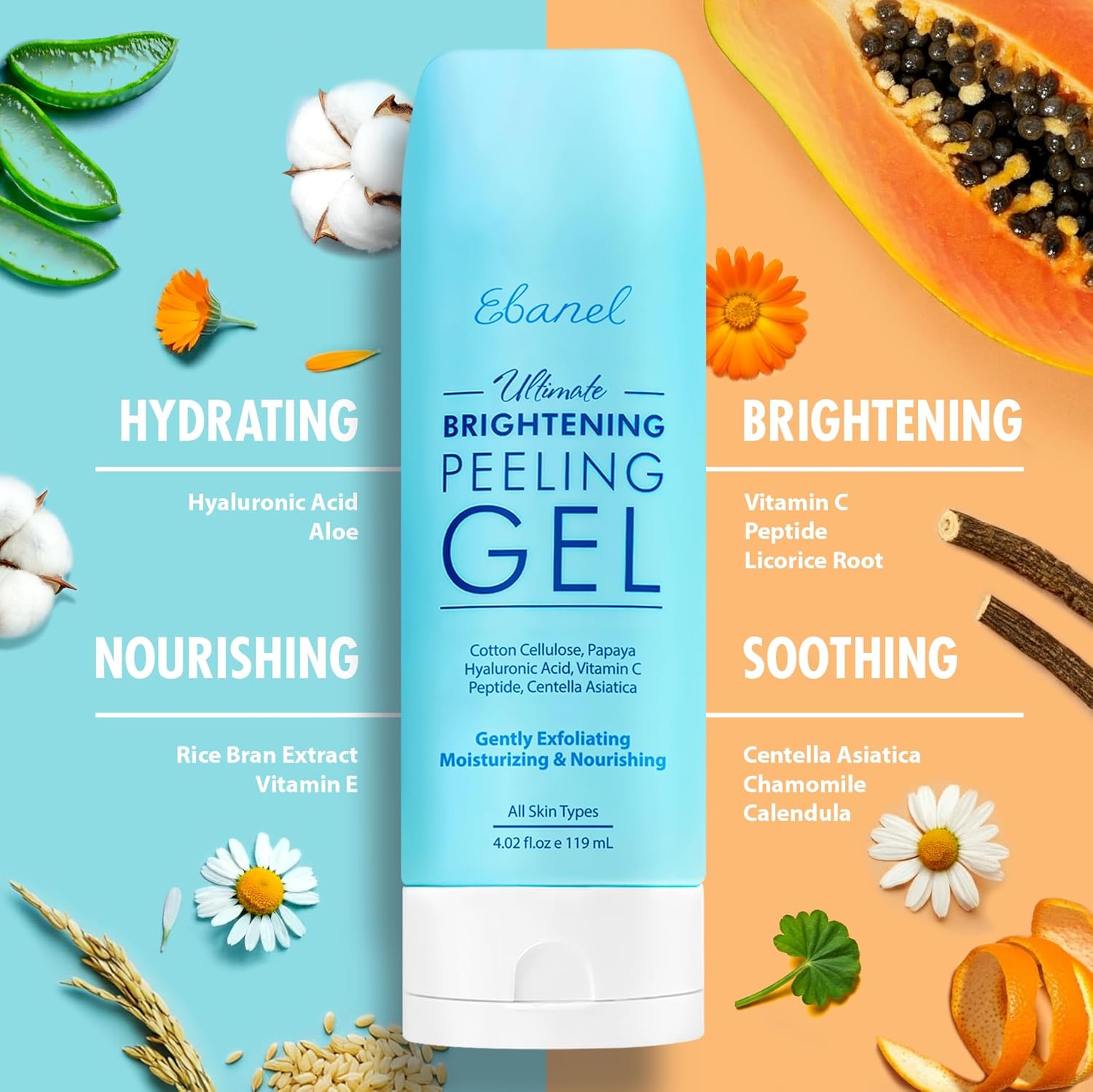 Ebanel exfoliating face scrub peeling gel with centella hyaluronic acid vitamin c & e for brightening moisturizing cleanser